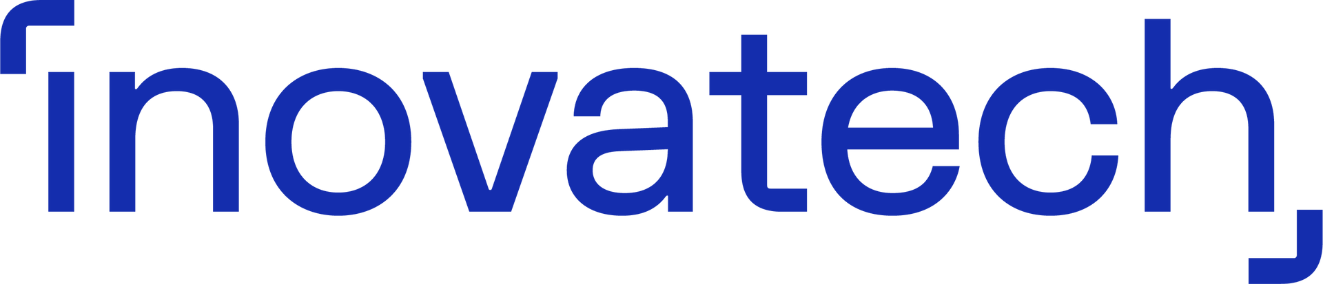 Wortmarke „Innovatech“ in Blau, mit einer blauen öffnenden Klammer am Anfang und einem blauen Komma am Ende.