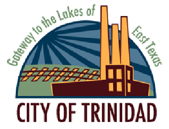 City of Trinidad logo: Industrial plant silhouette under a striped blue and green arch, text reads 