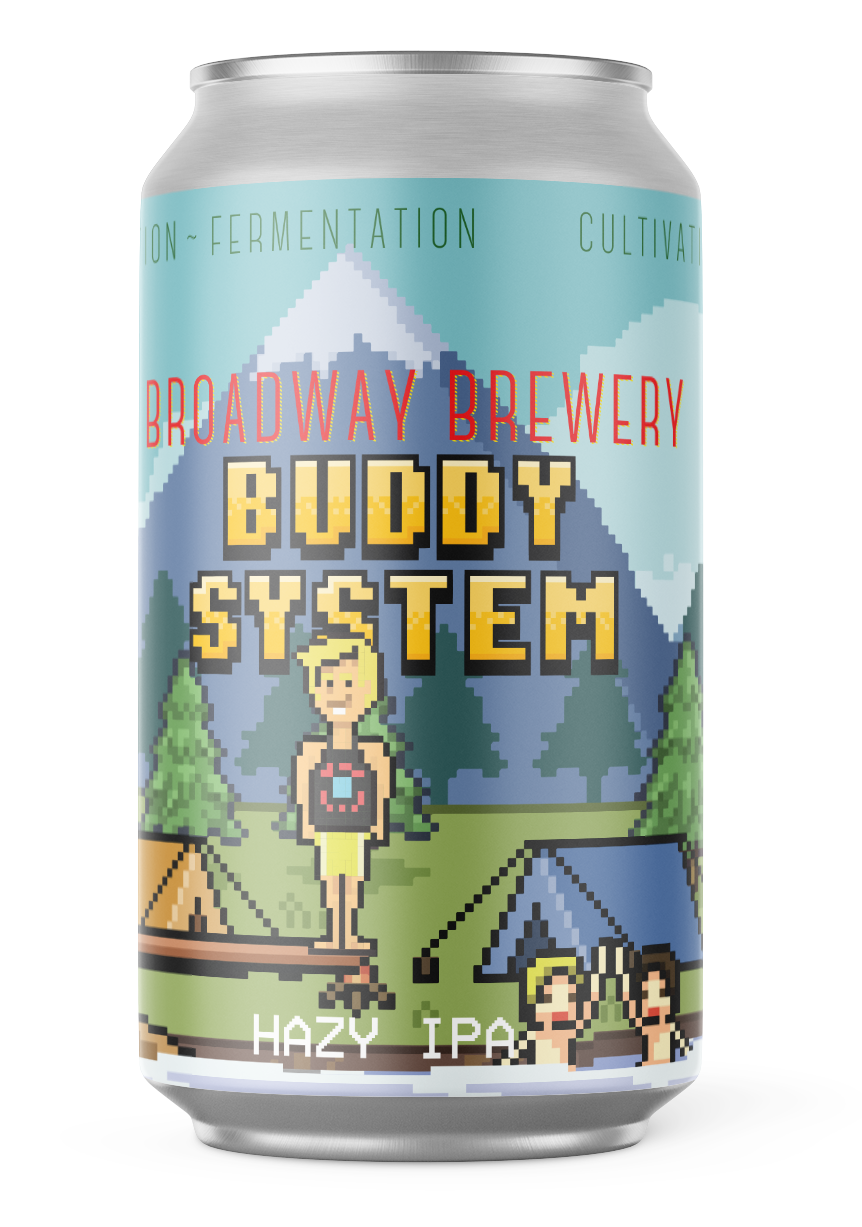 A can of broadway brewery buddy system hazy ipa