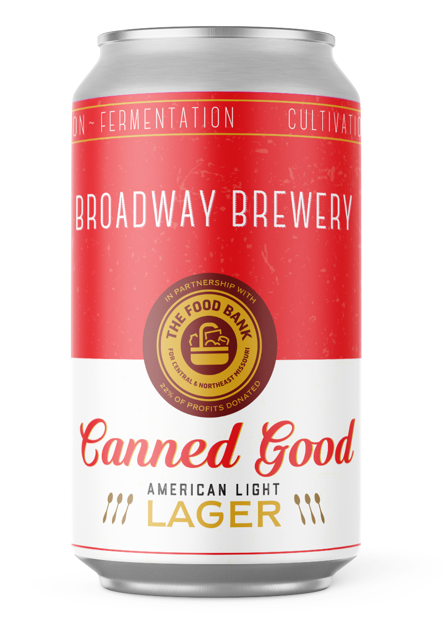 A can of canned good american light lager from broadway brewery