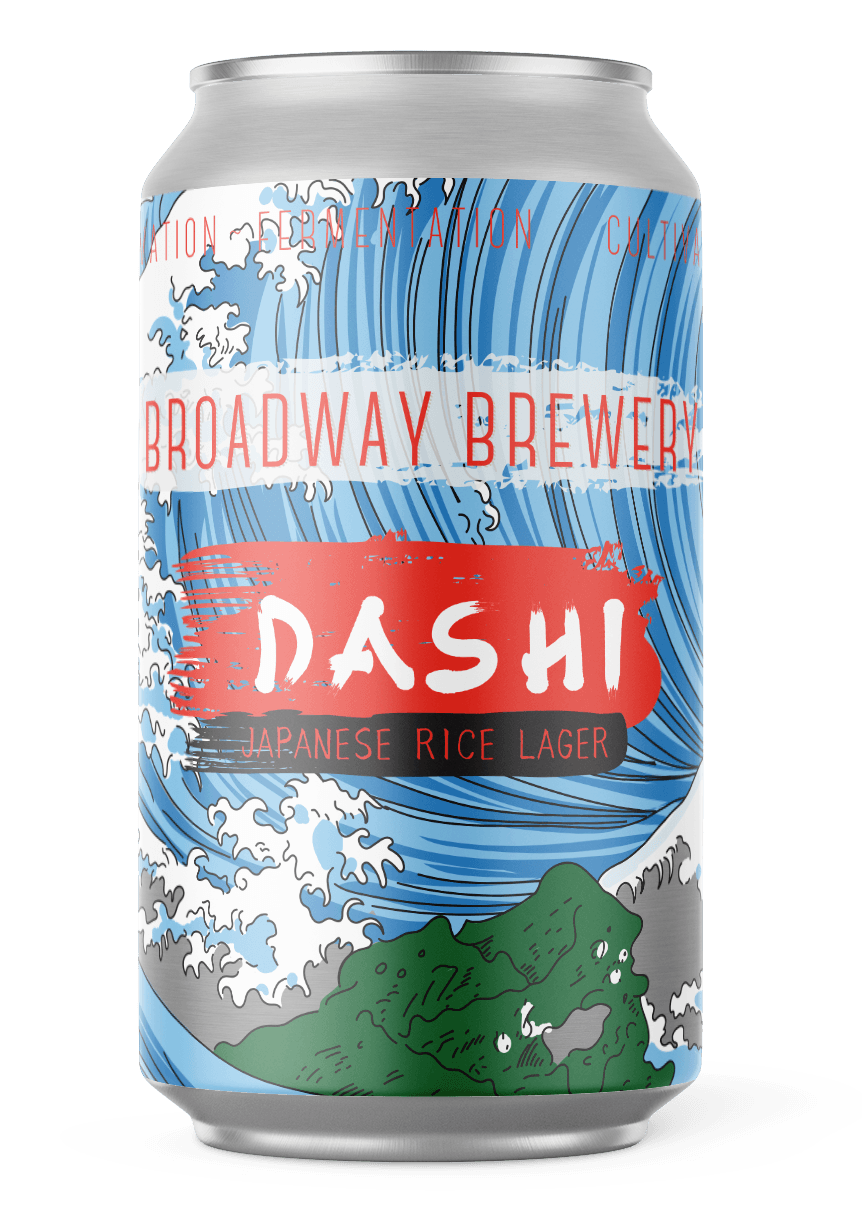 A can of broadway brewers dashi is on a white background.