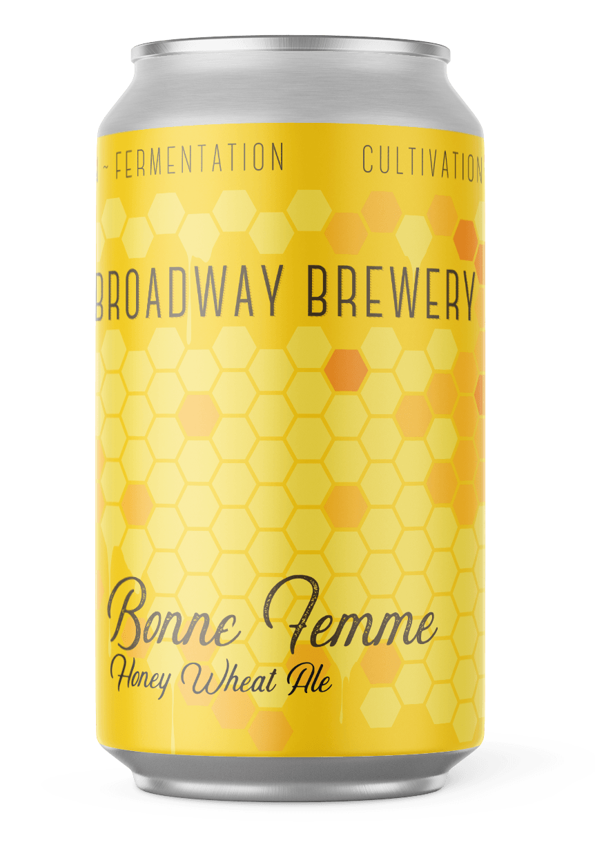 A can of broadway brewery bonne femme heavy wheat ale