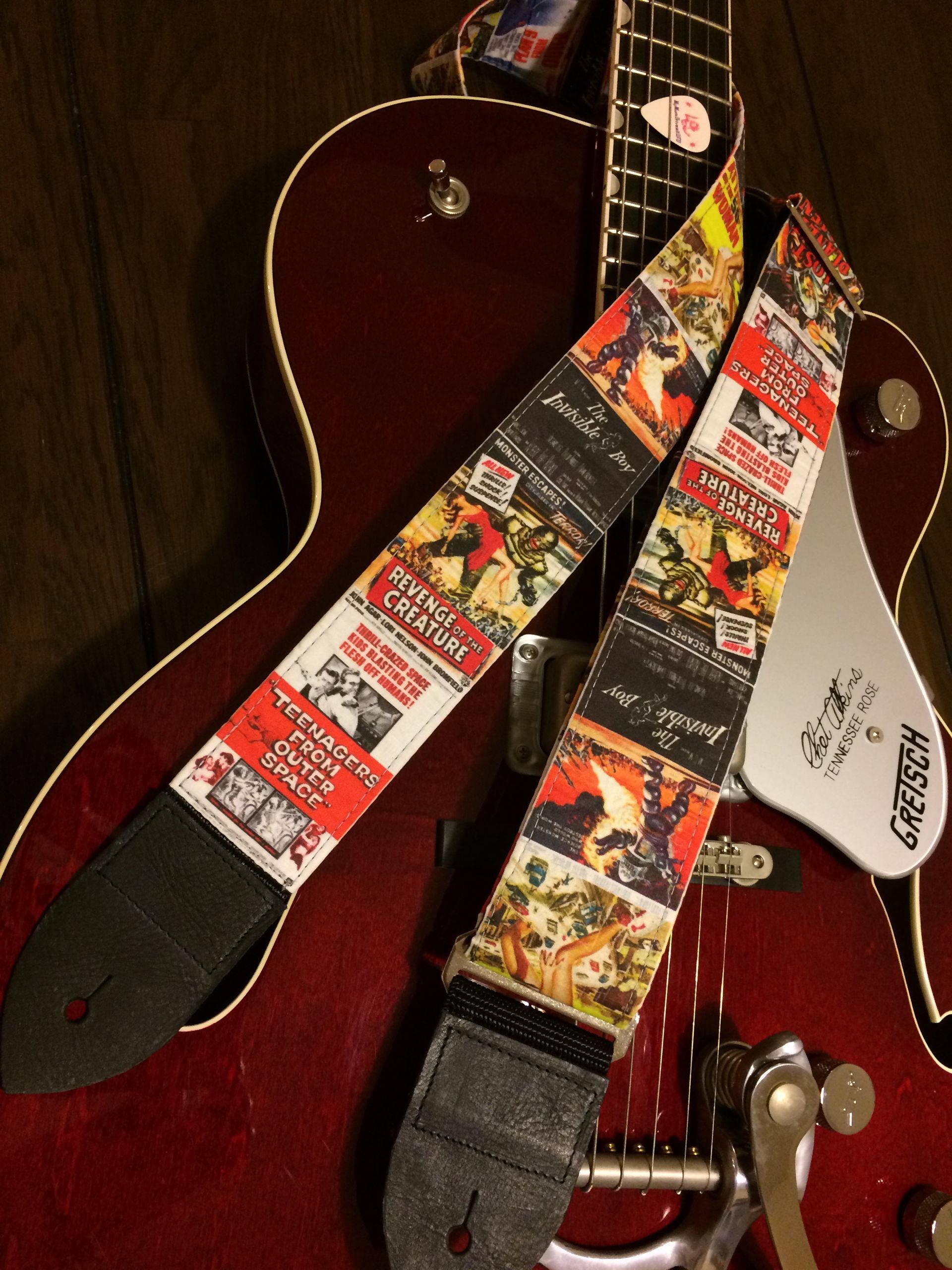 Atomic era sci-fi creature feature guitar strap