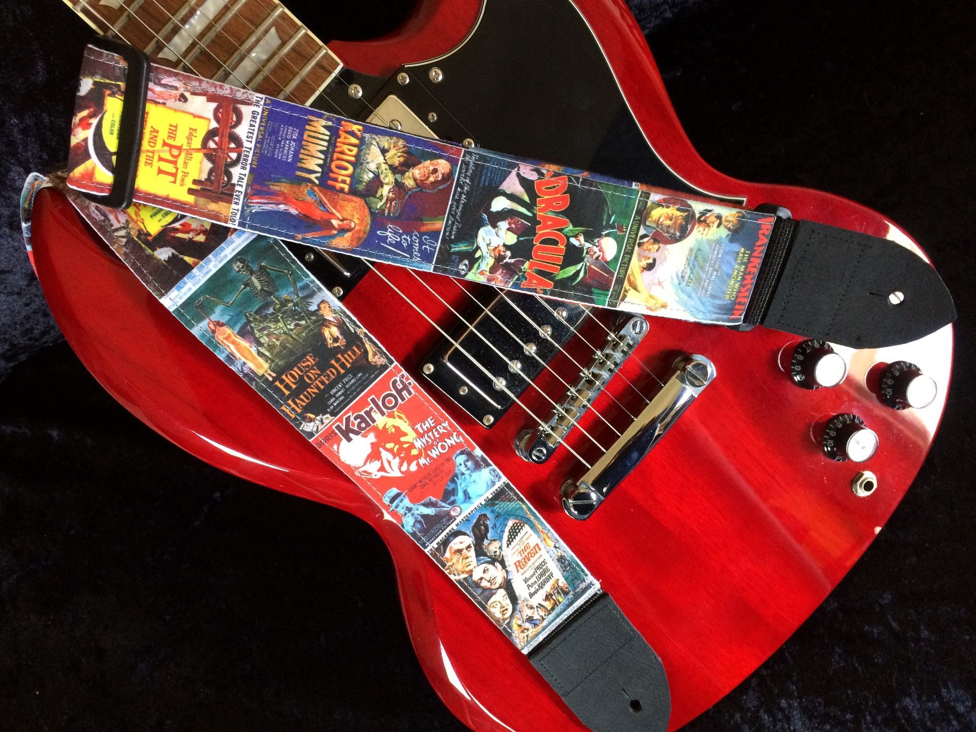 Atomic era sci-fi creature feature guitar strap