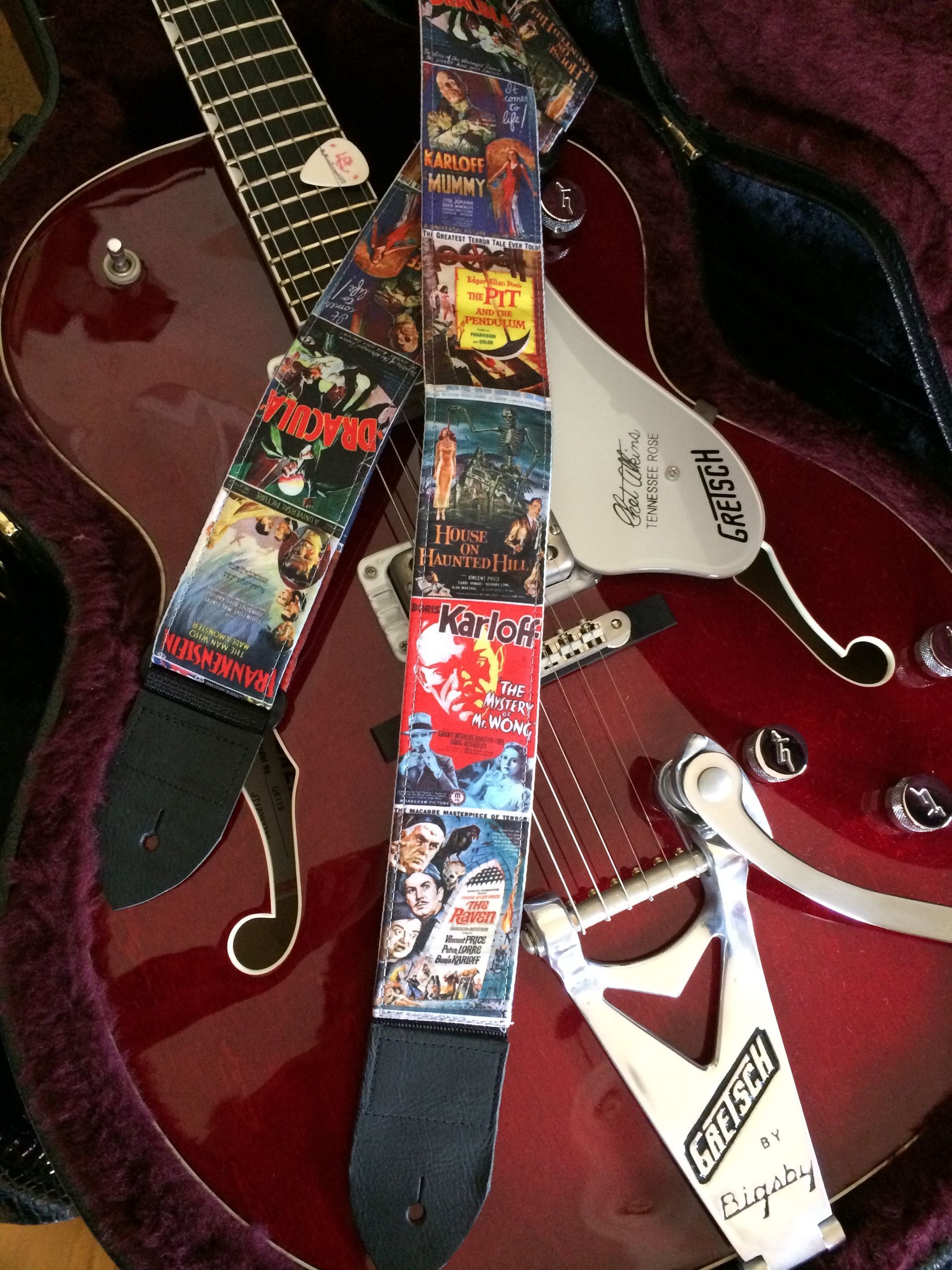 Atomic era sci-fi creature feature guitar strap