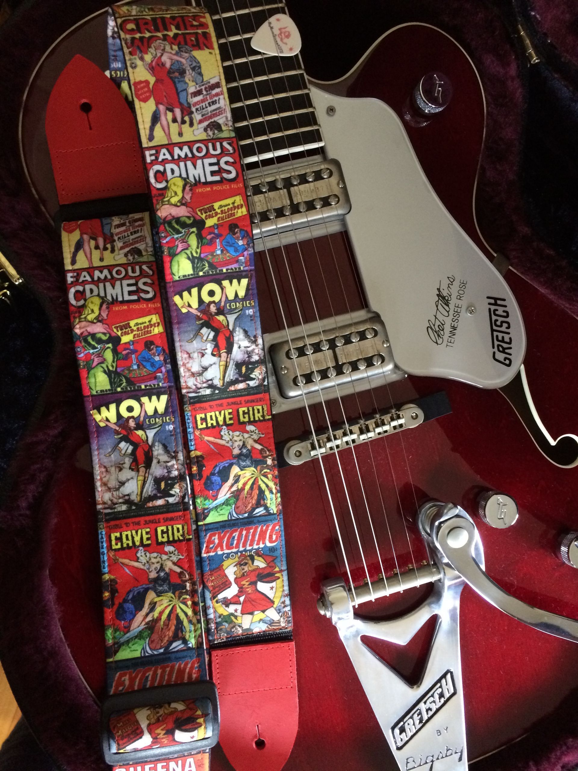 Vintage heroine comics guitar strap