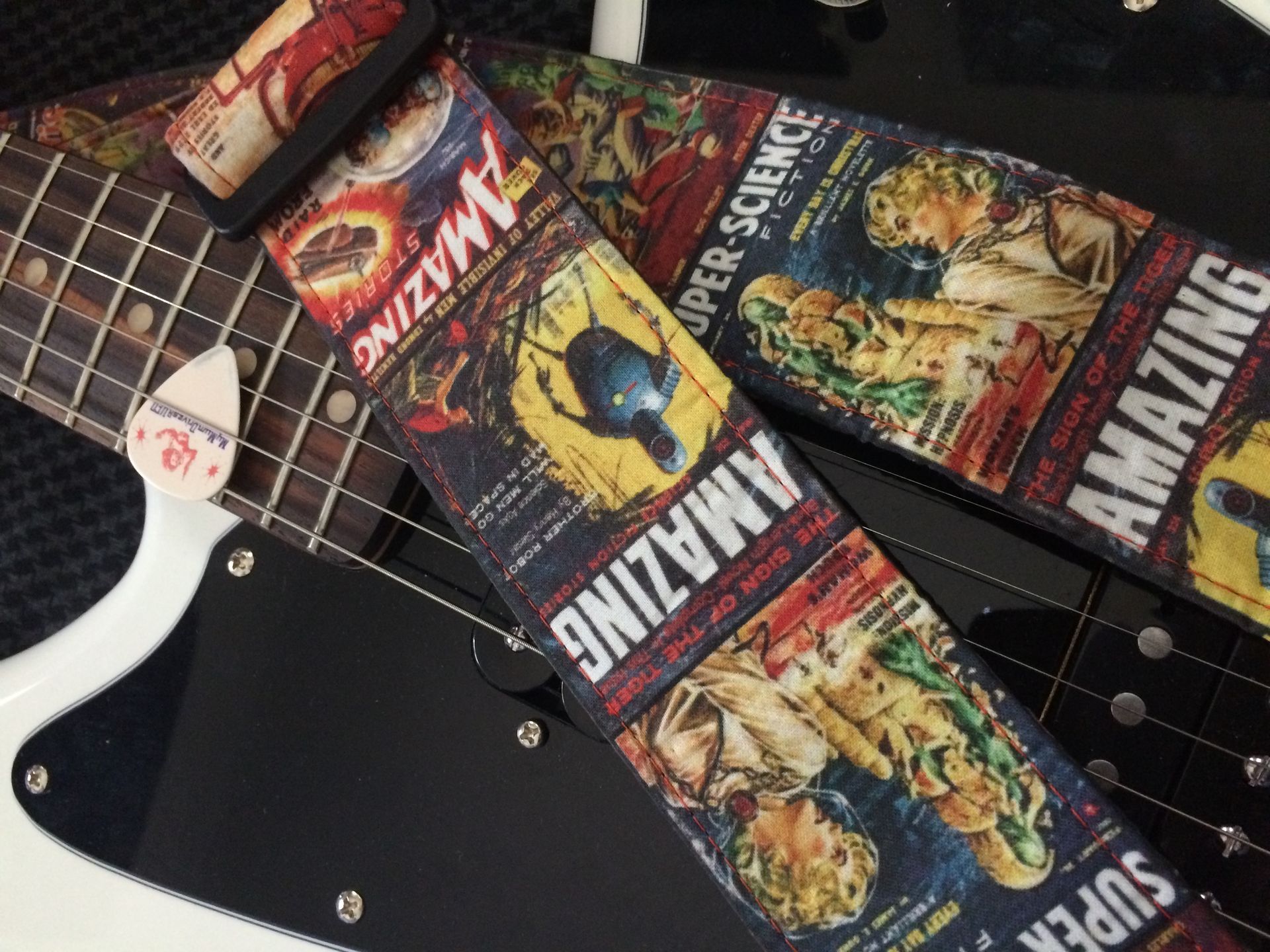 Vintage sci-fi magazine guitar strap