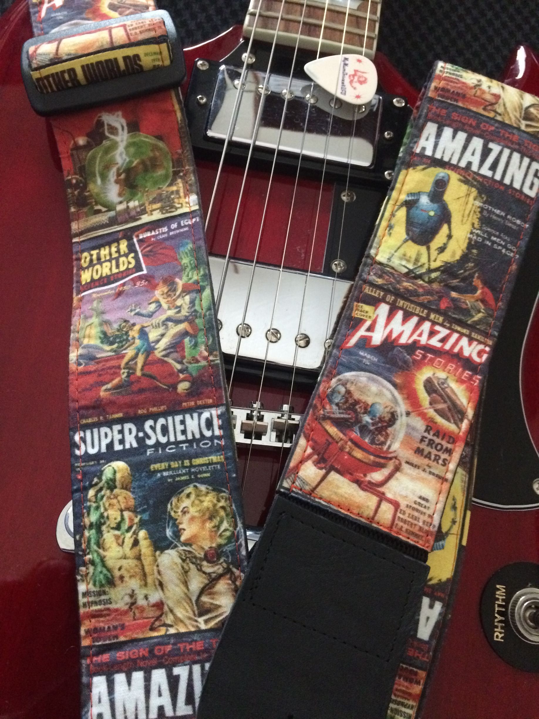 Vintage sci-fi magazine guitar strap