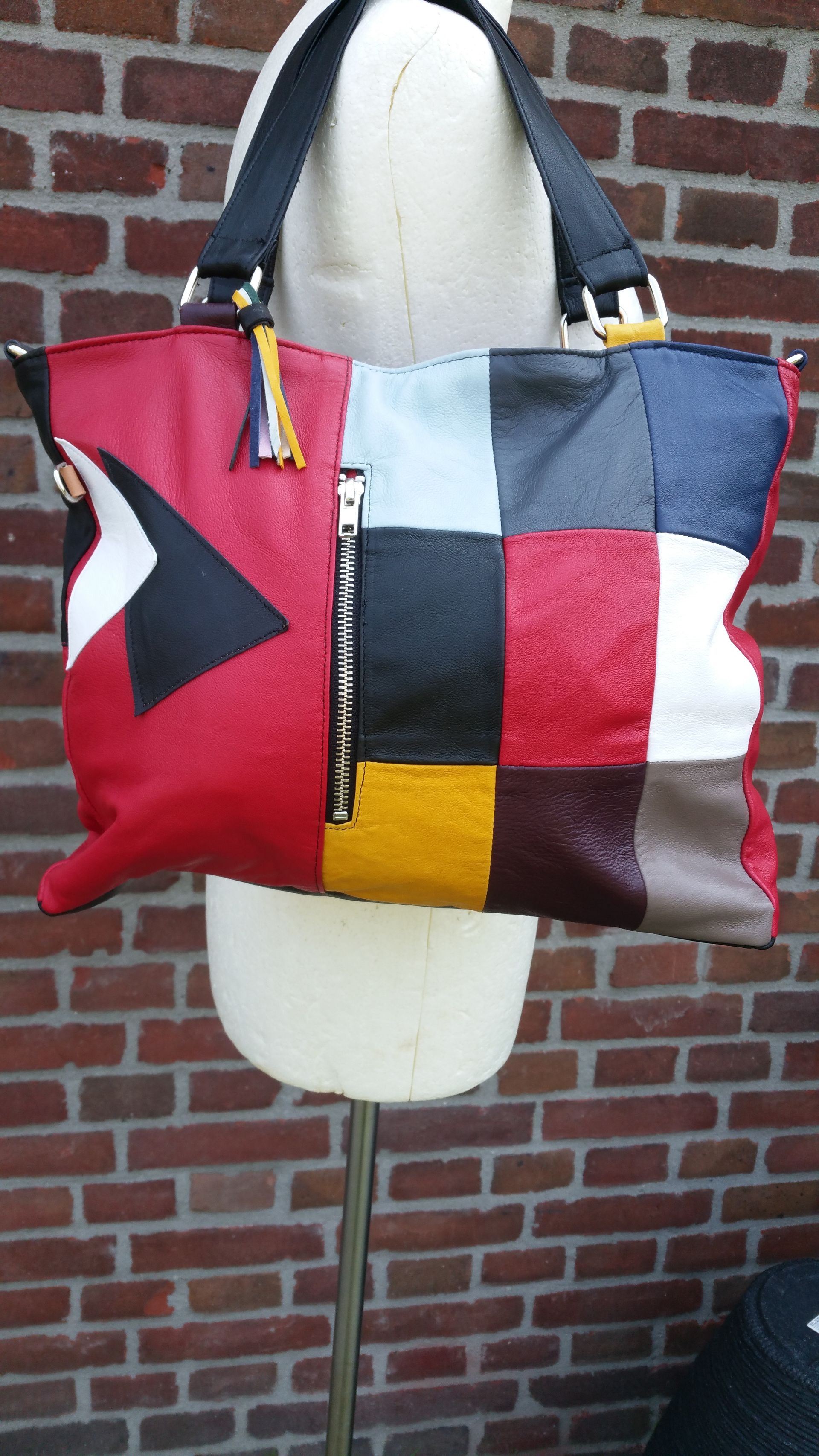 Leren patchwork schoudertas