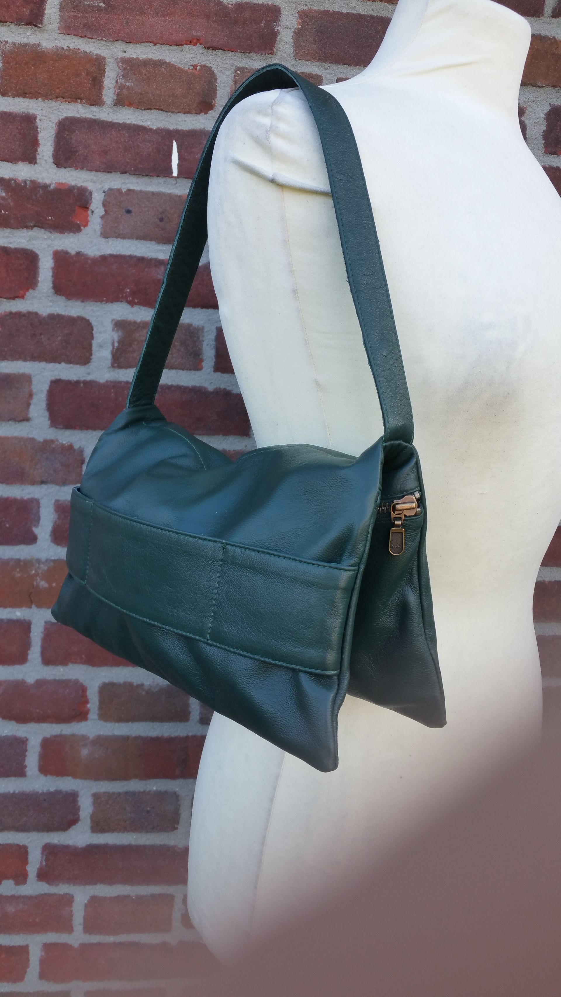 Groene leren schoudertas/clutch