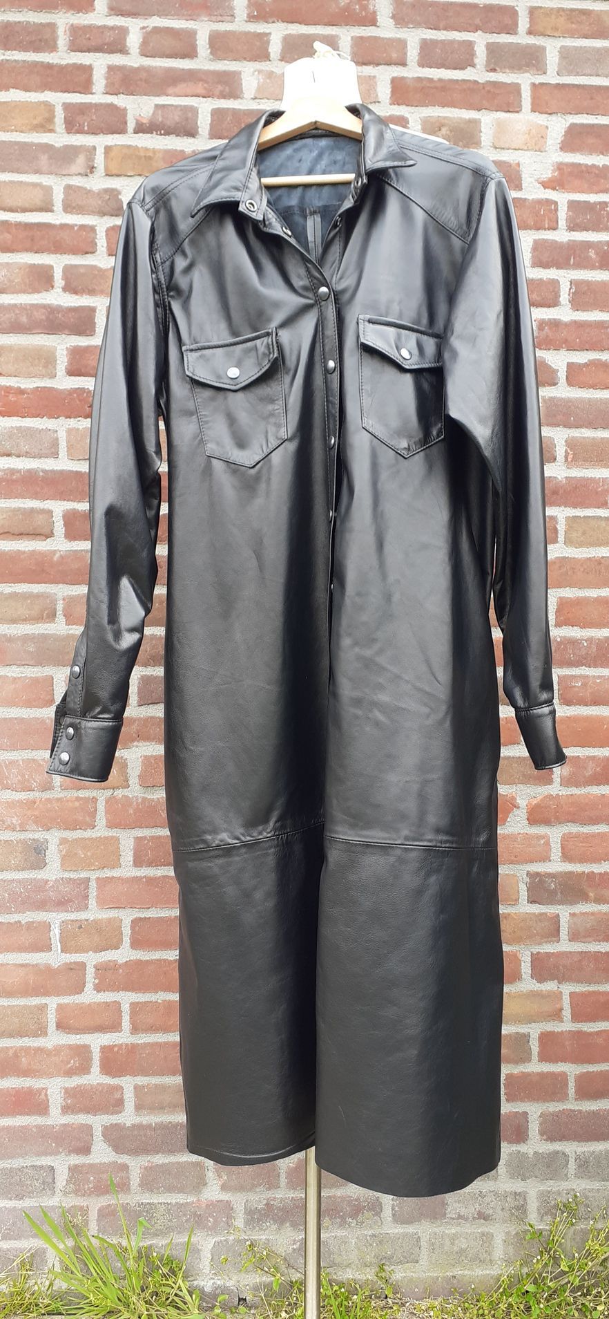 Zwarte leren overhemd jurk