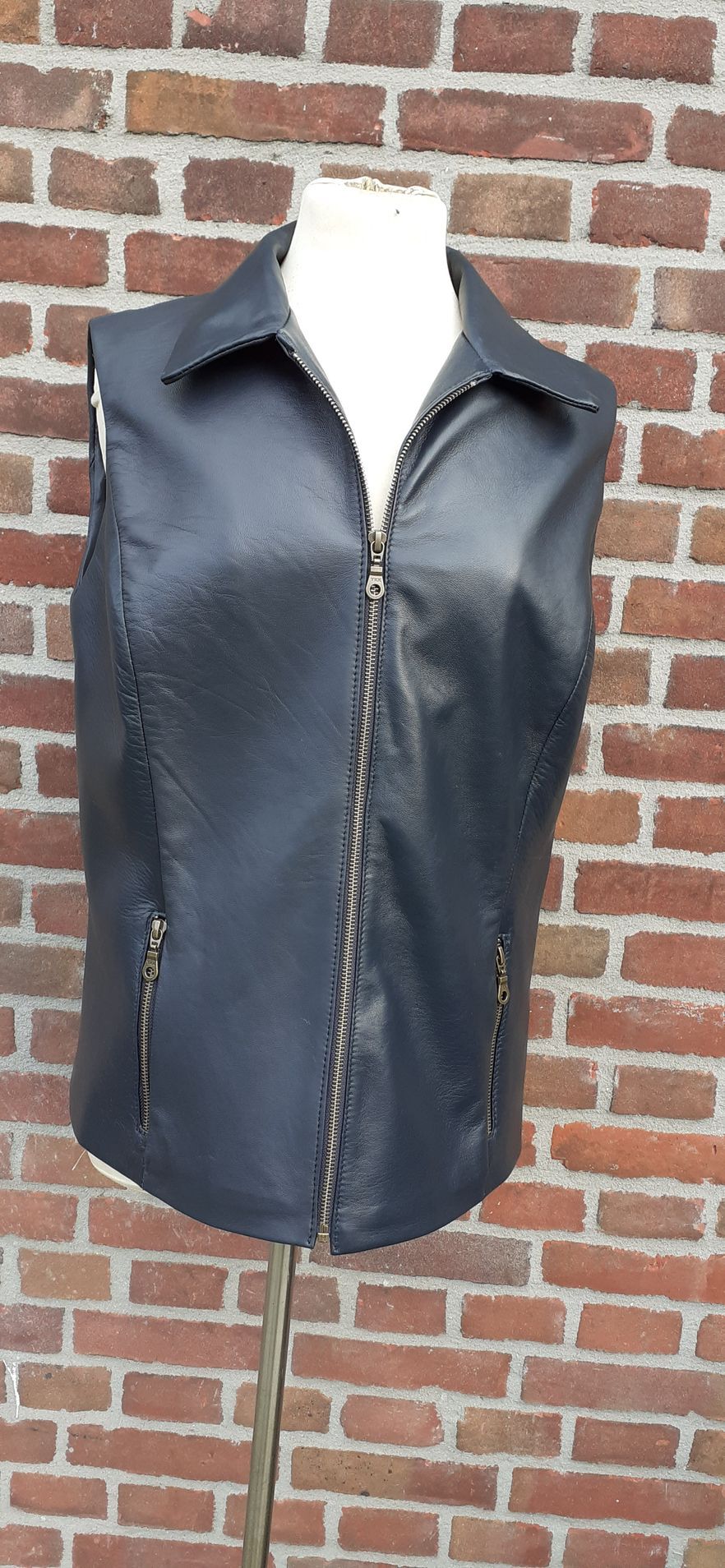 Beige leren blouse korte mouw