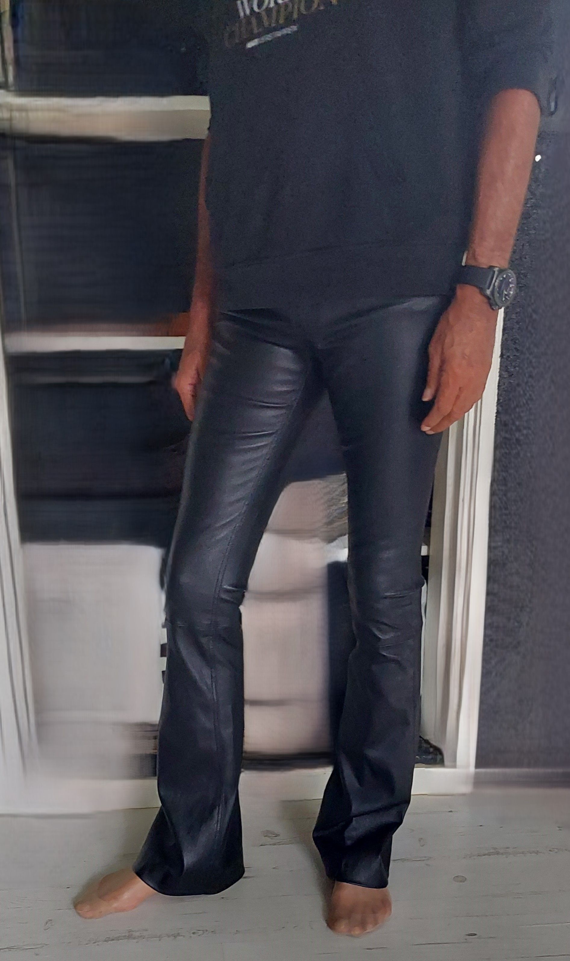 Zwarte leren stretch broek