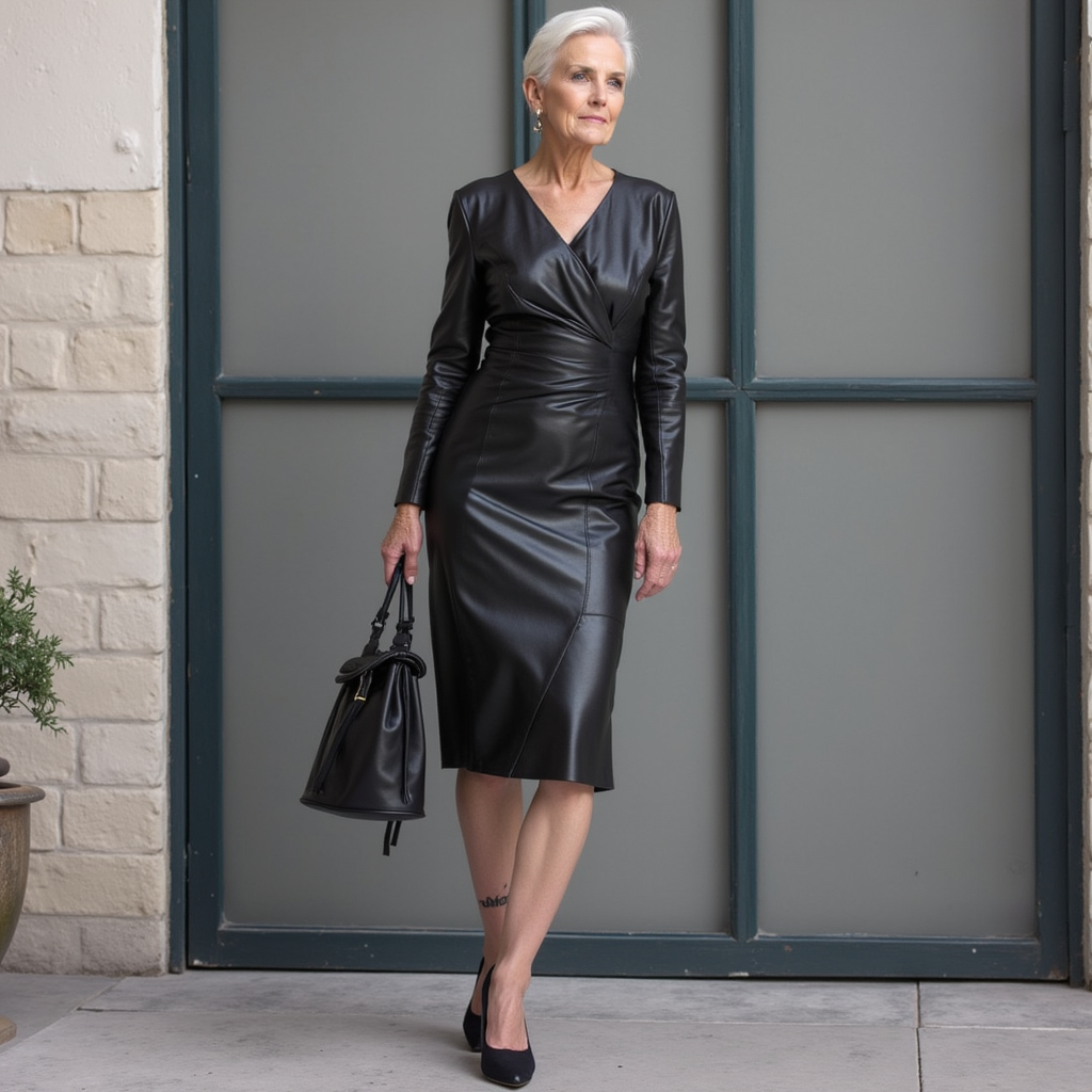 Zwarte leren jurk