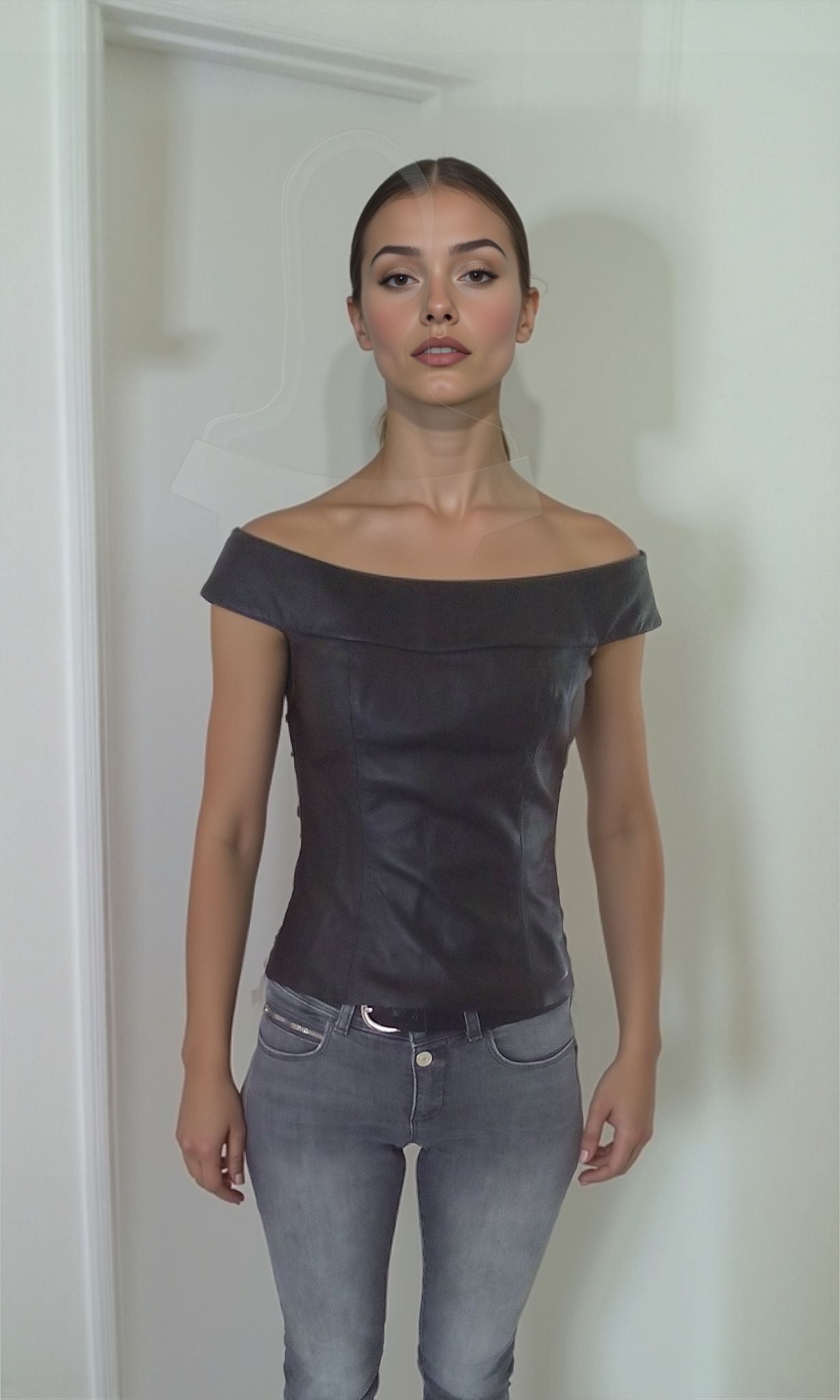 Zwart leren off shoulder top