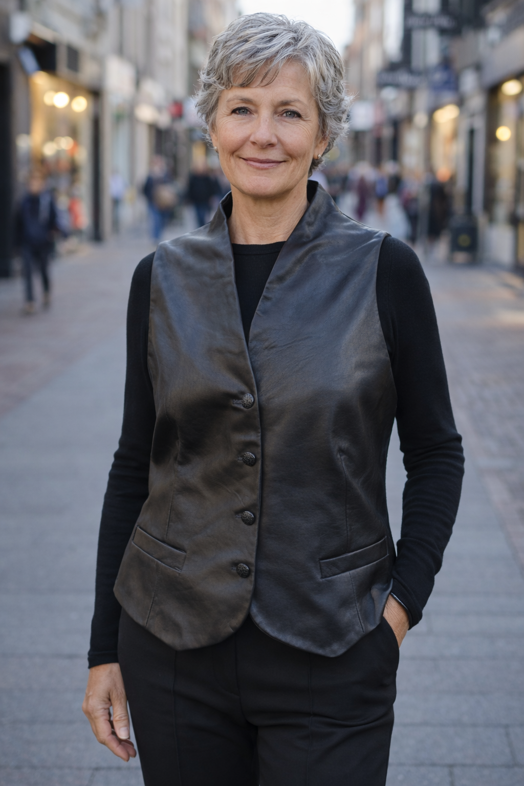 Beige leren blouse korte mouw