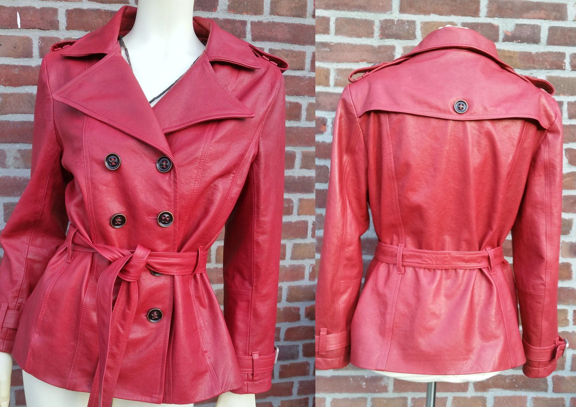 Rode leren jas double breasted