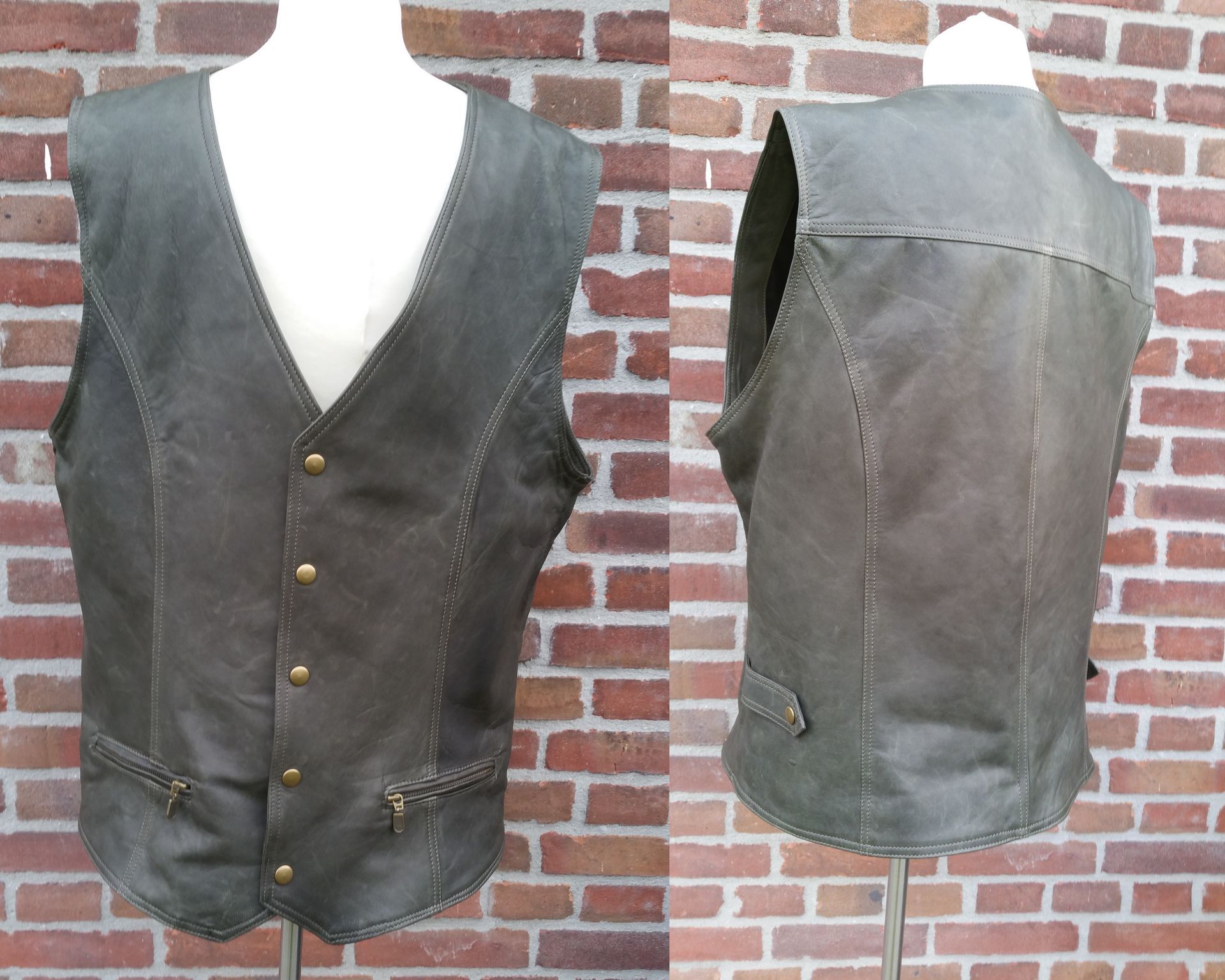 Stoer leren gilet donkergroen