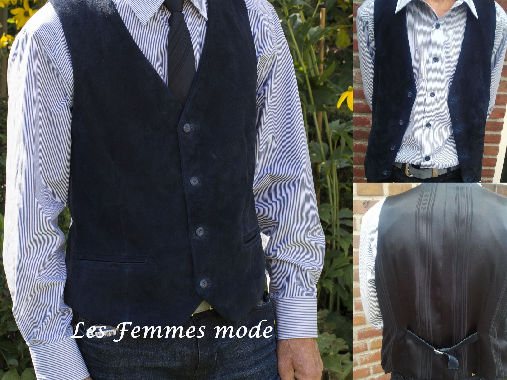 Blauw suede gilet chique