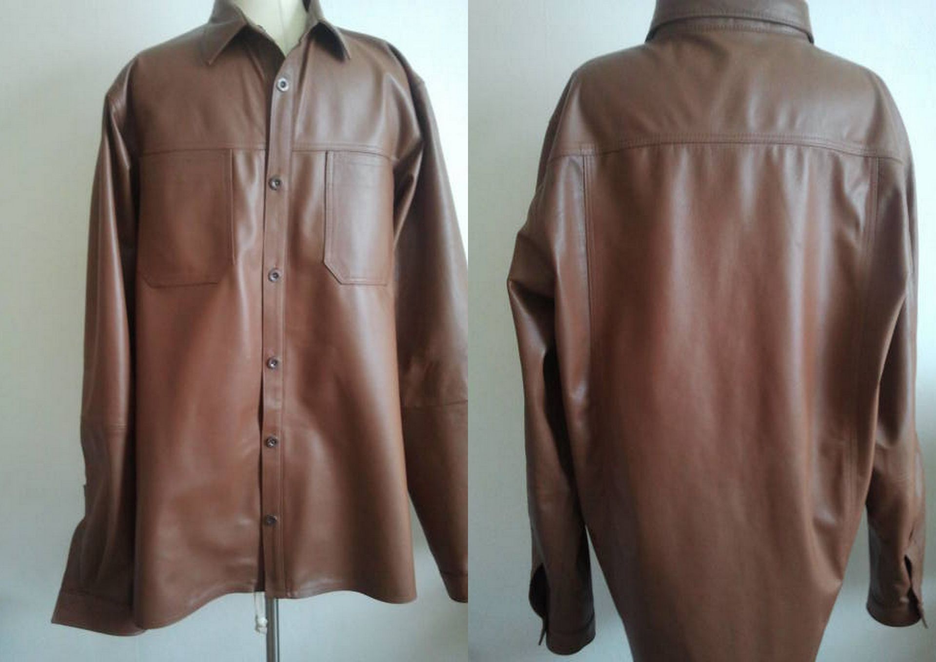 Cognac leren heren blouse