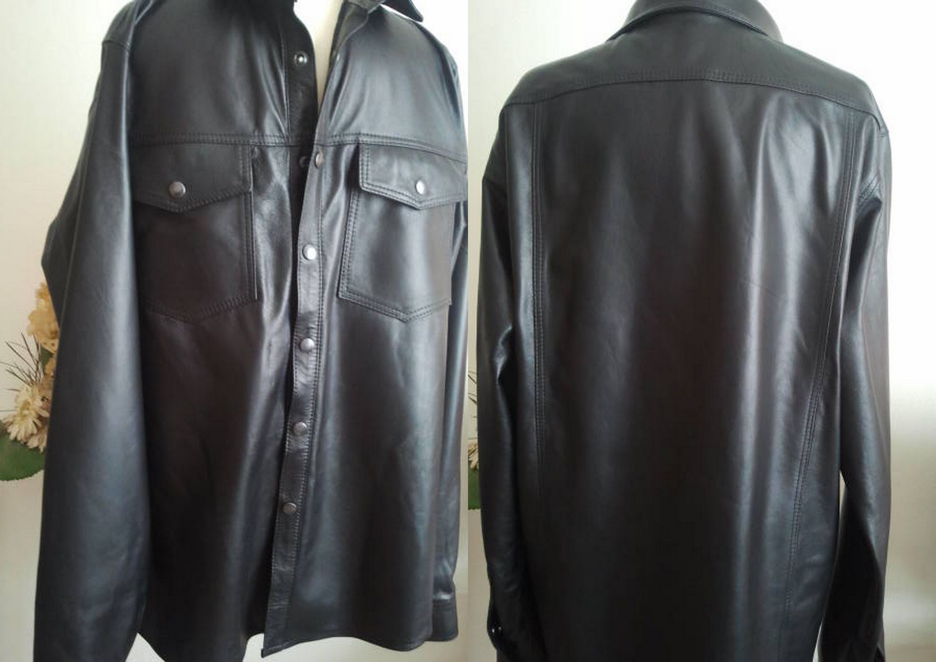 Zwarte leren heren blouse