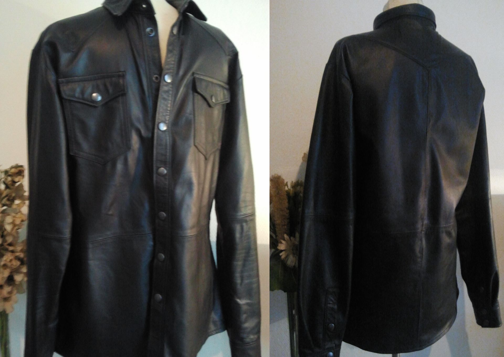 Zwarte leren heren blouse