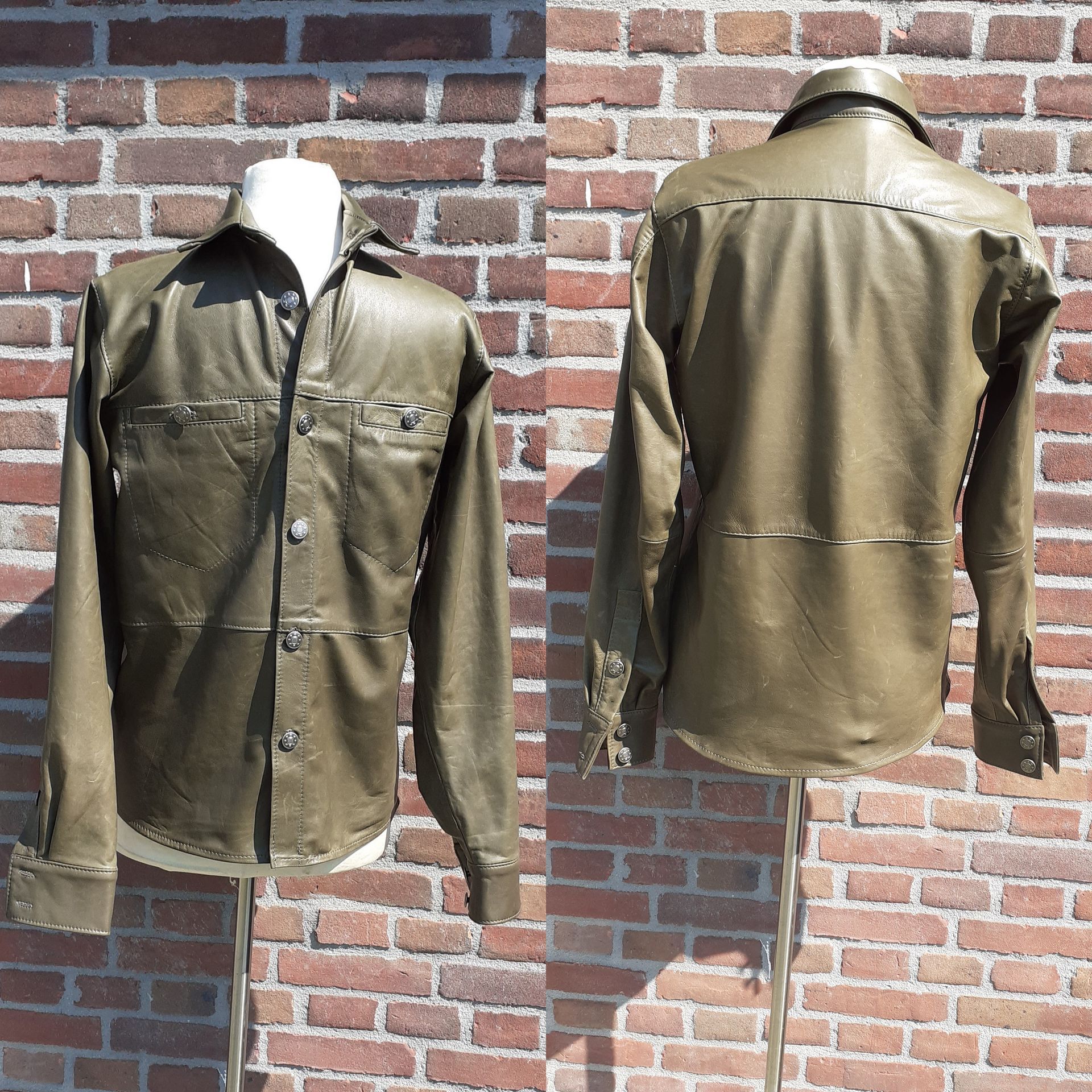 Mosgroene leren heren blouse