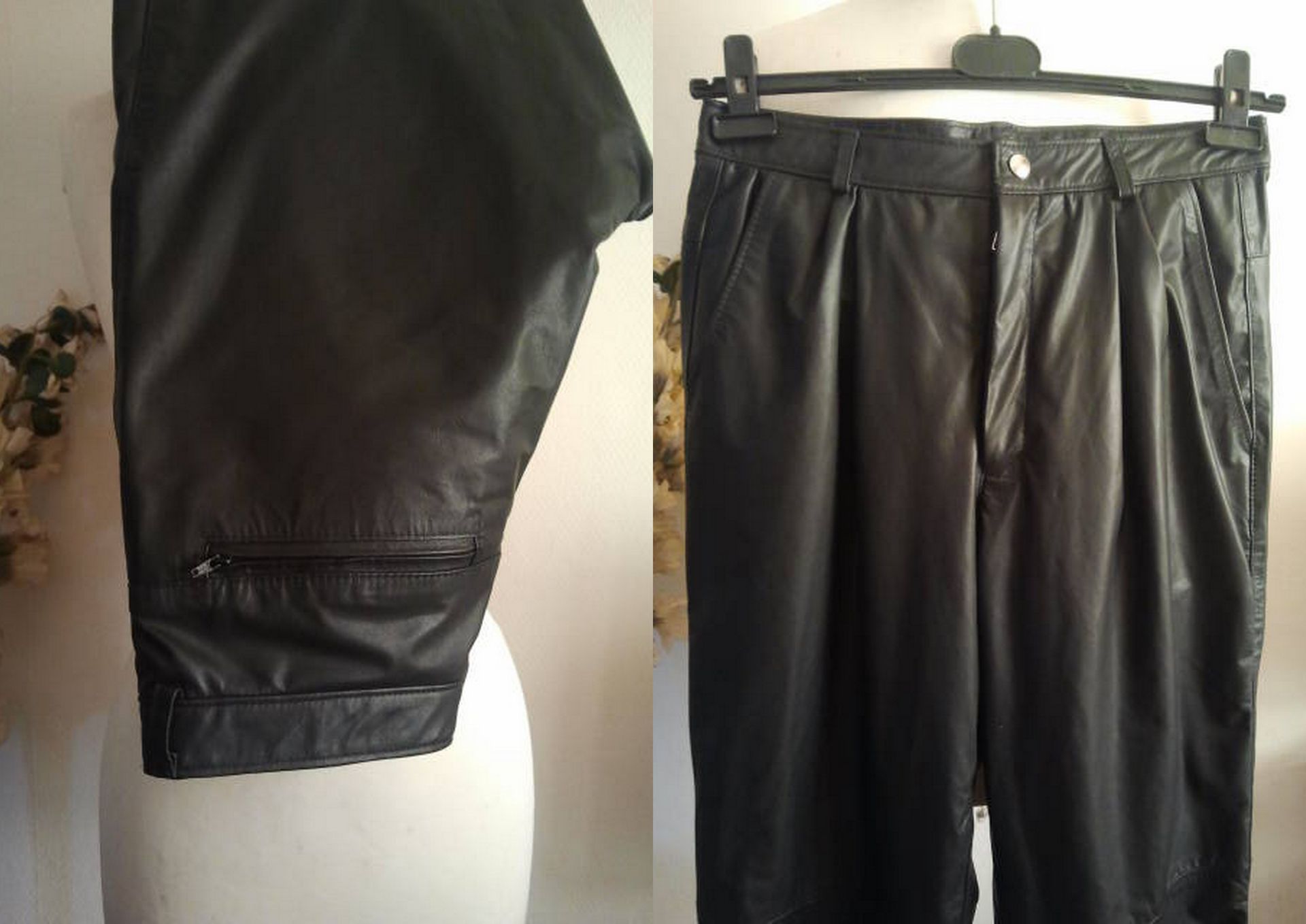 Leren bandplooi broek