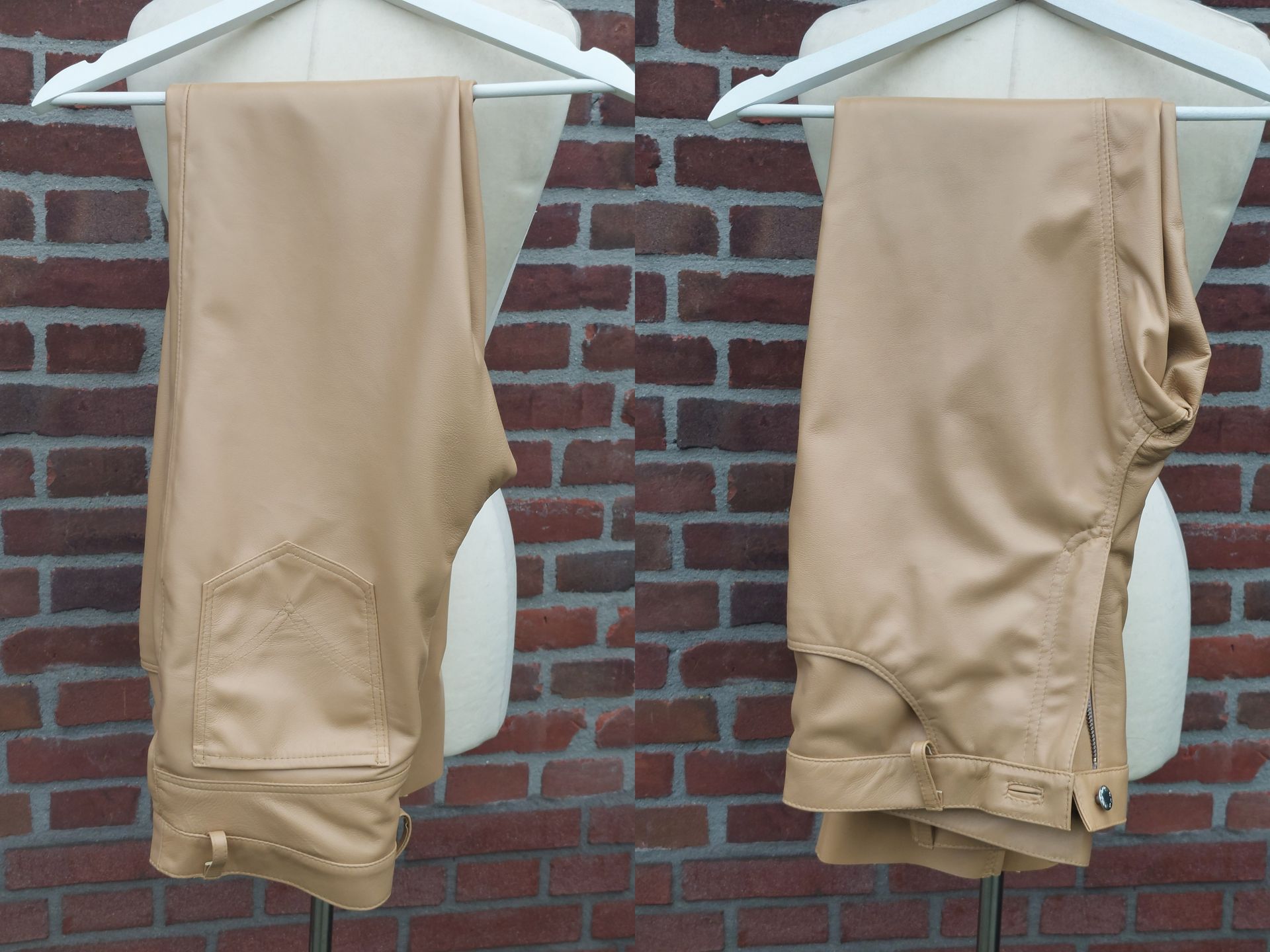 Beige leren heren broek