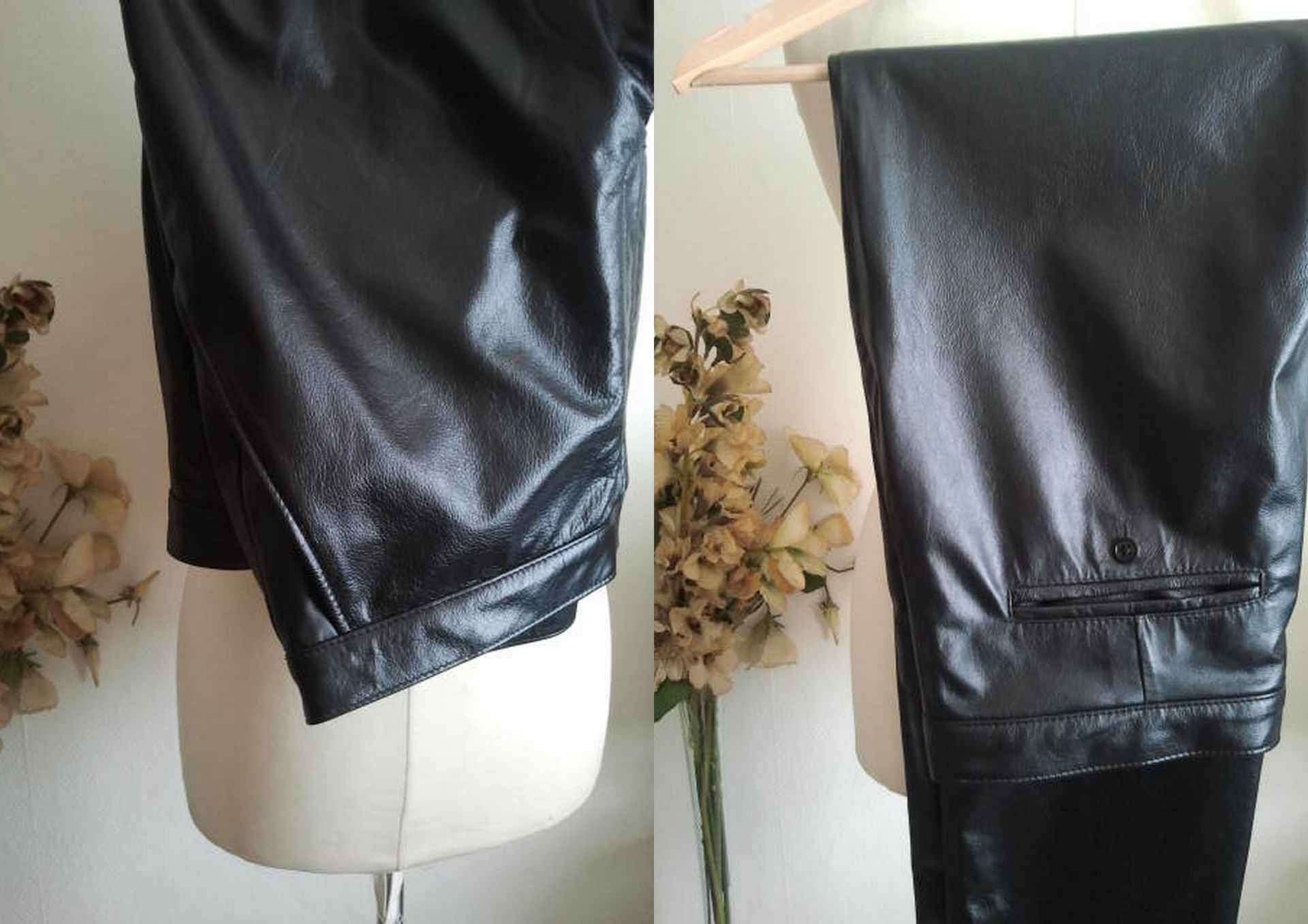 Zwarte leren bandplooi broek