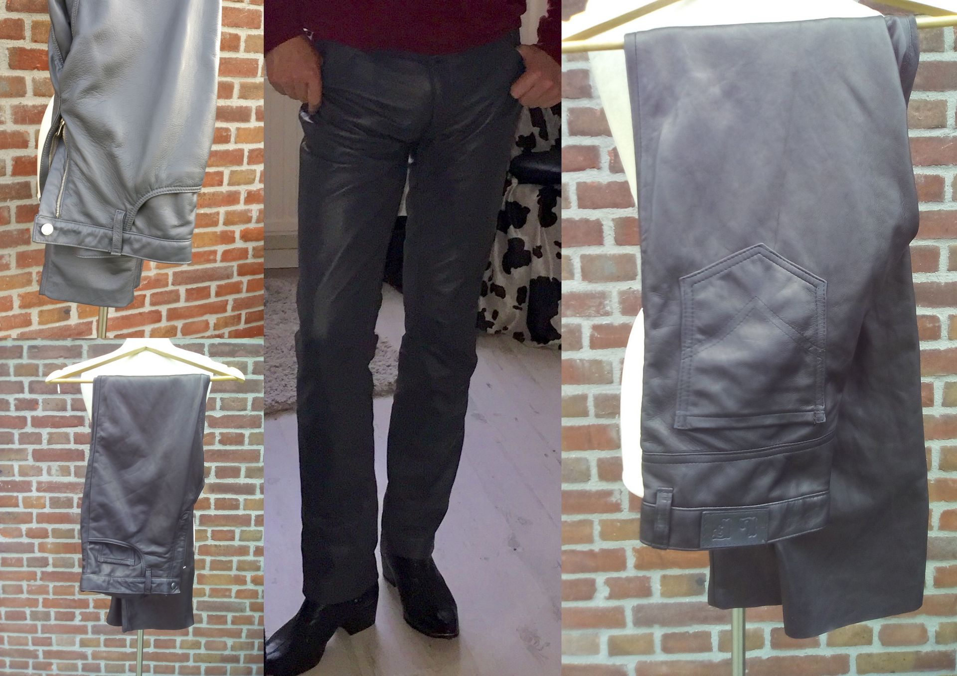 Grijze leren broek heren 