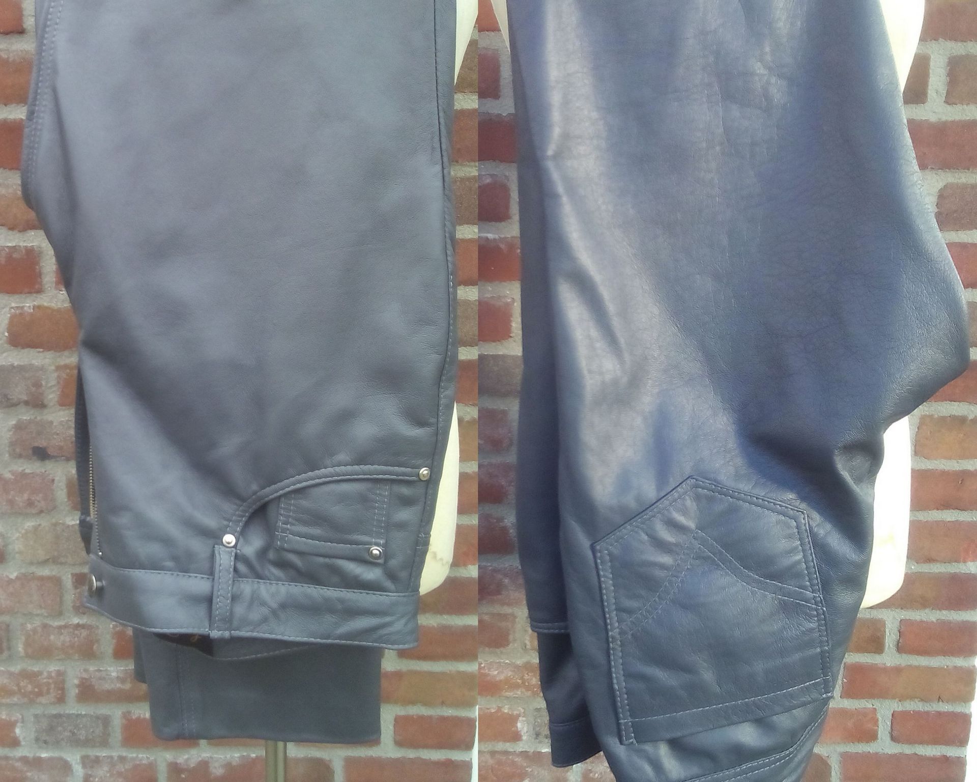Jeans blauwe leren broek