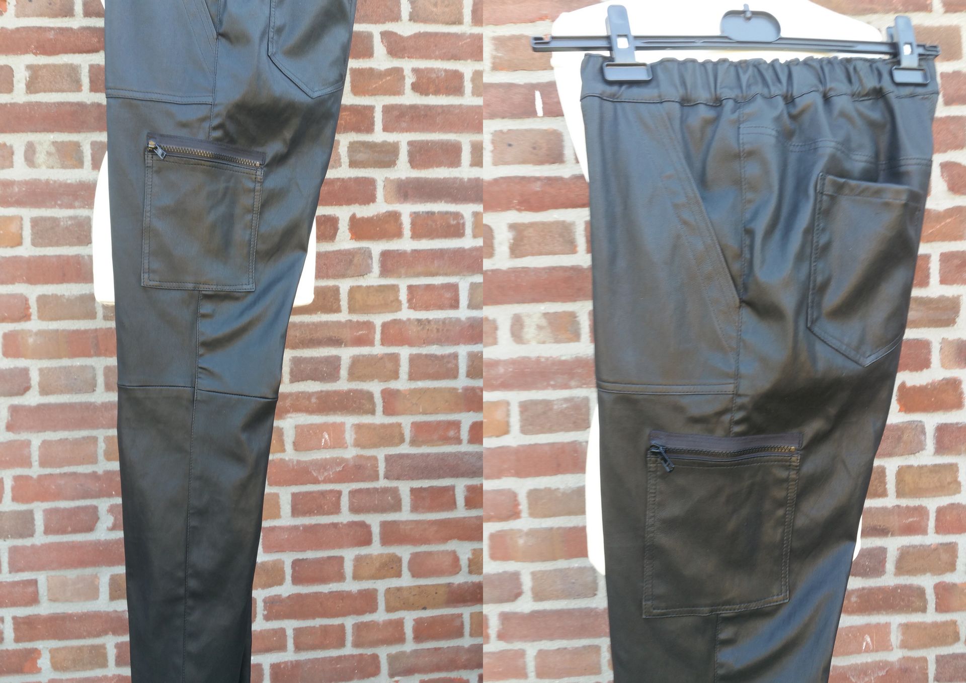 Zwarte leren cargo broek
