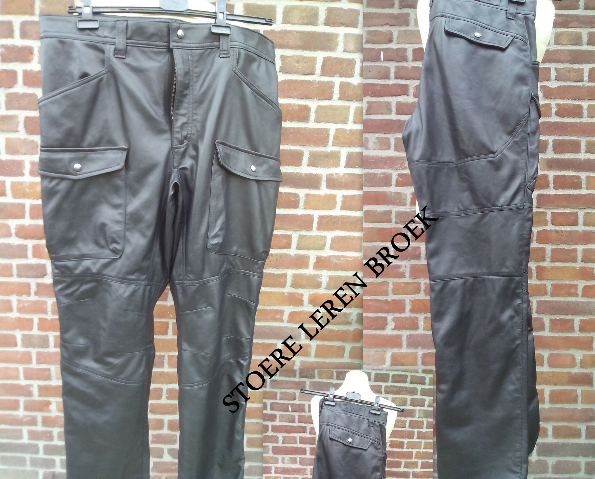 Zwarte leren cargo broek