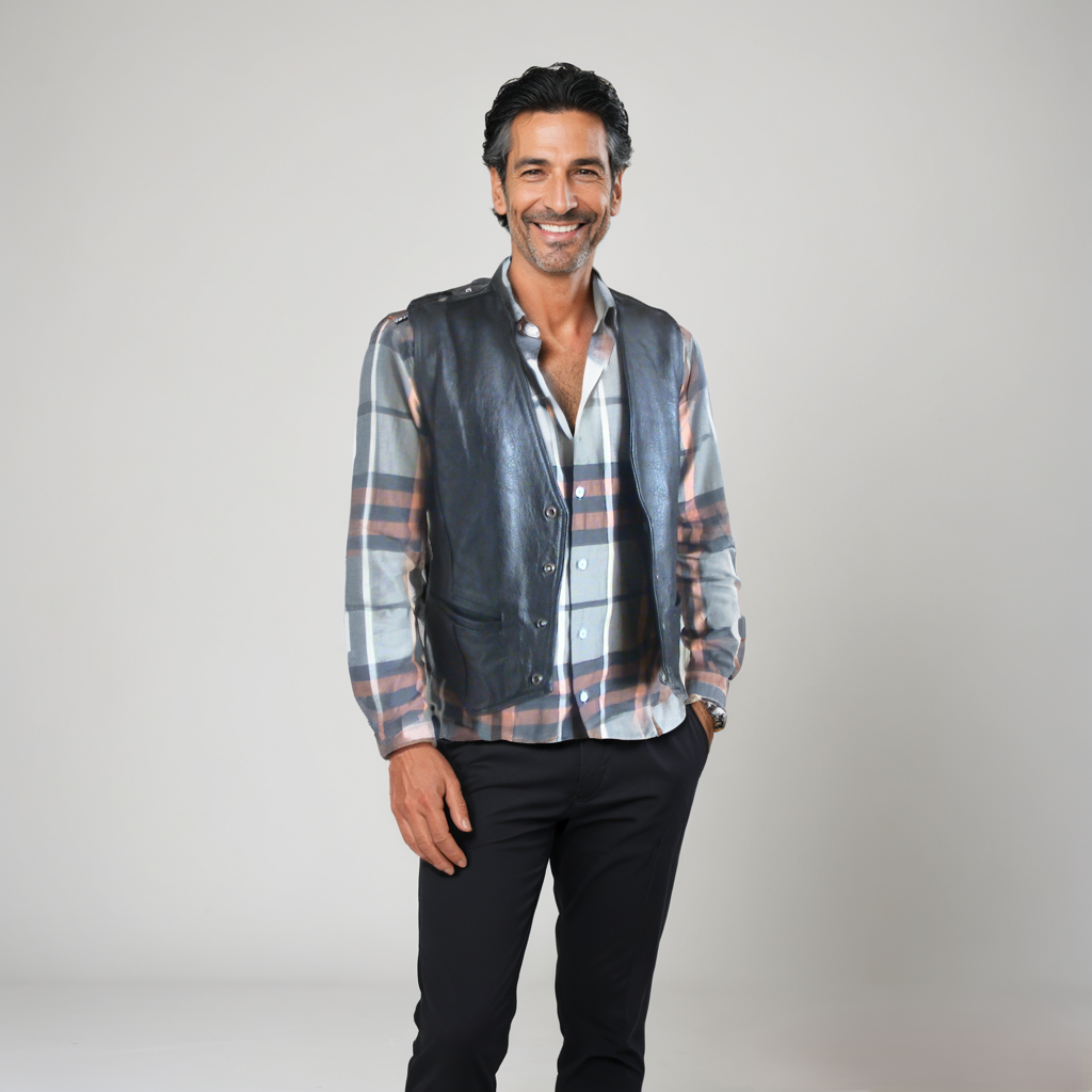 Zwarte leren heren gilet Leren heren gilet