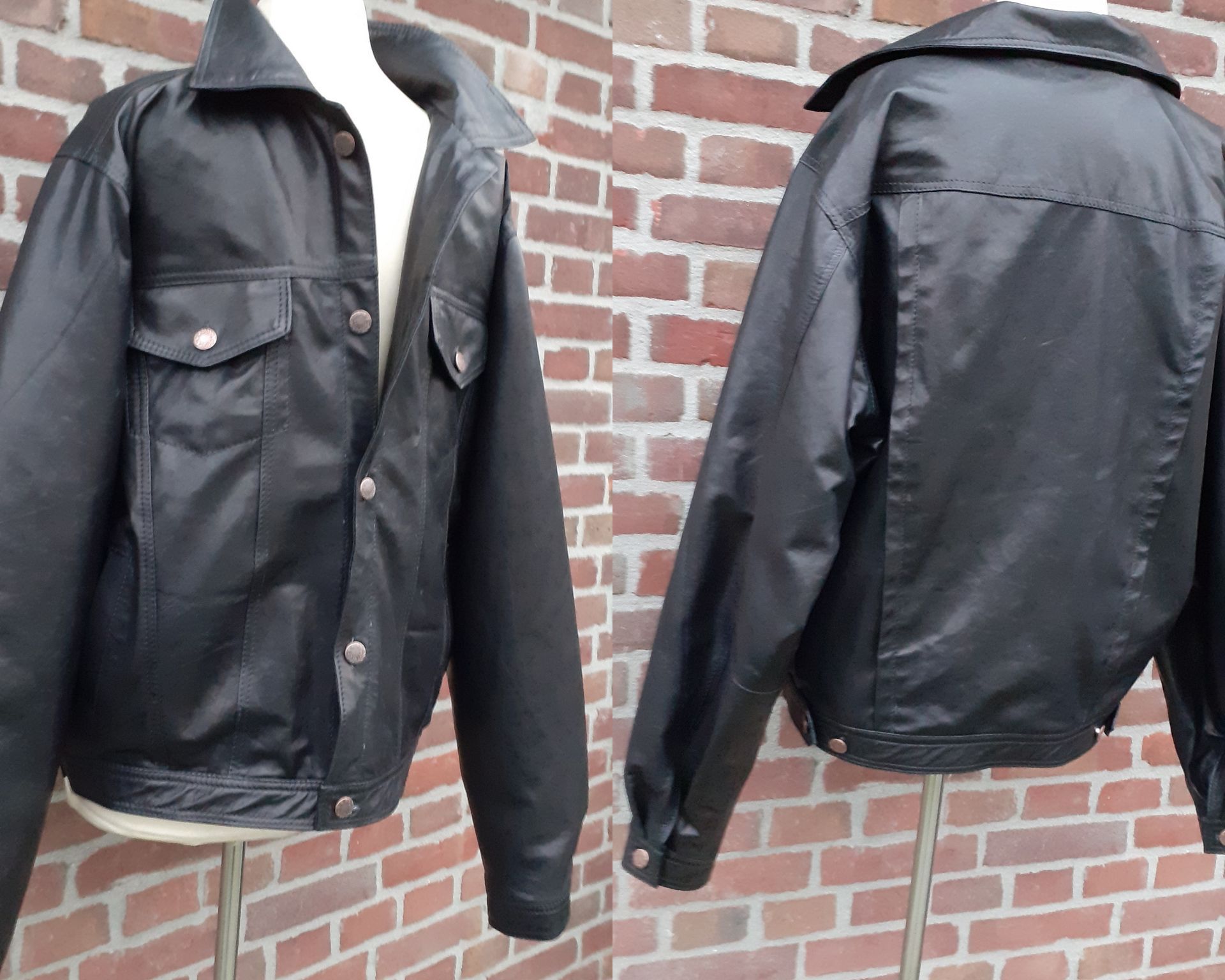 Zwarte leren jeans jack