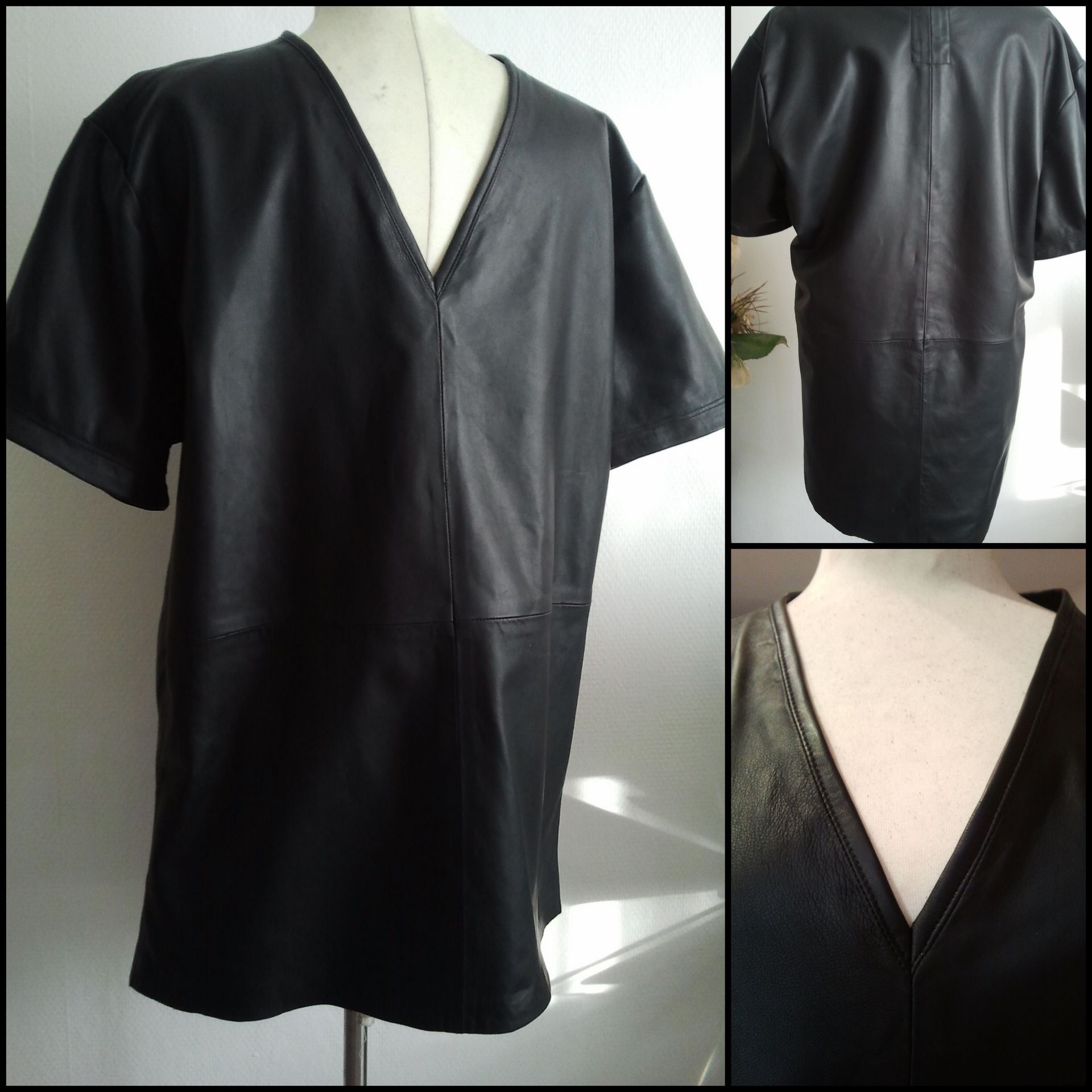 Zwart leren heren shirt