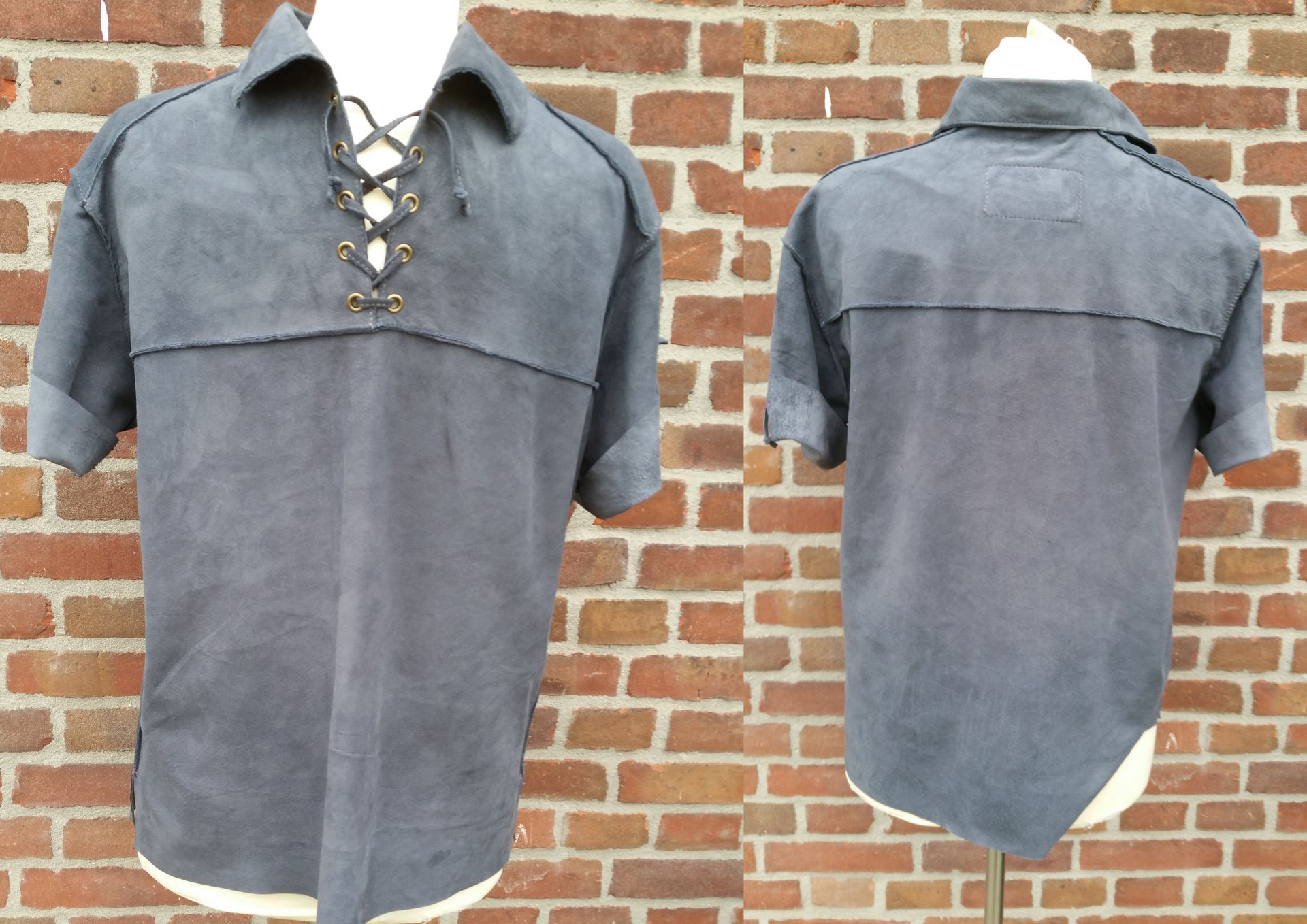 Blauw suede  heren shirt