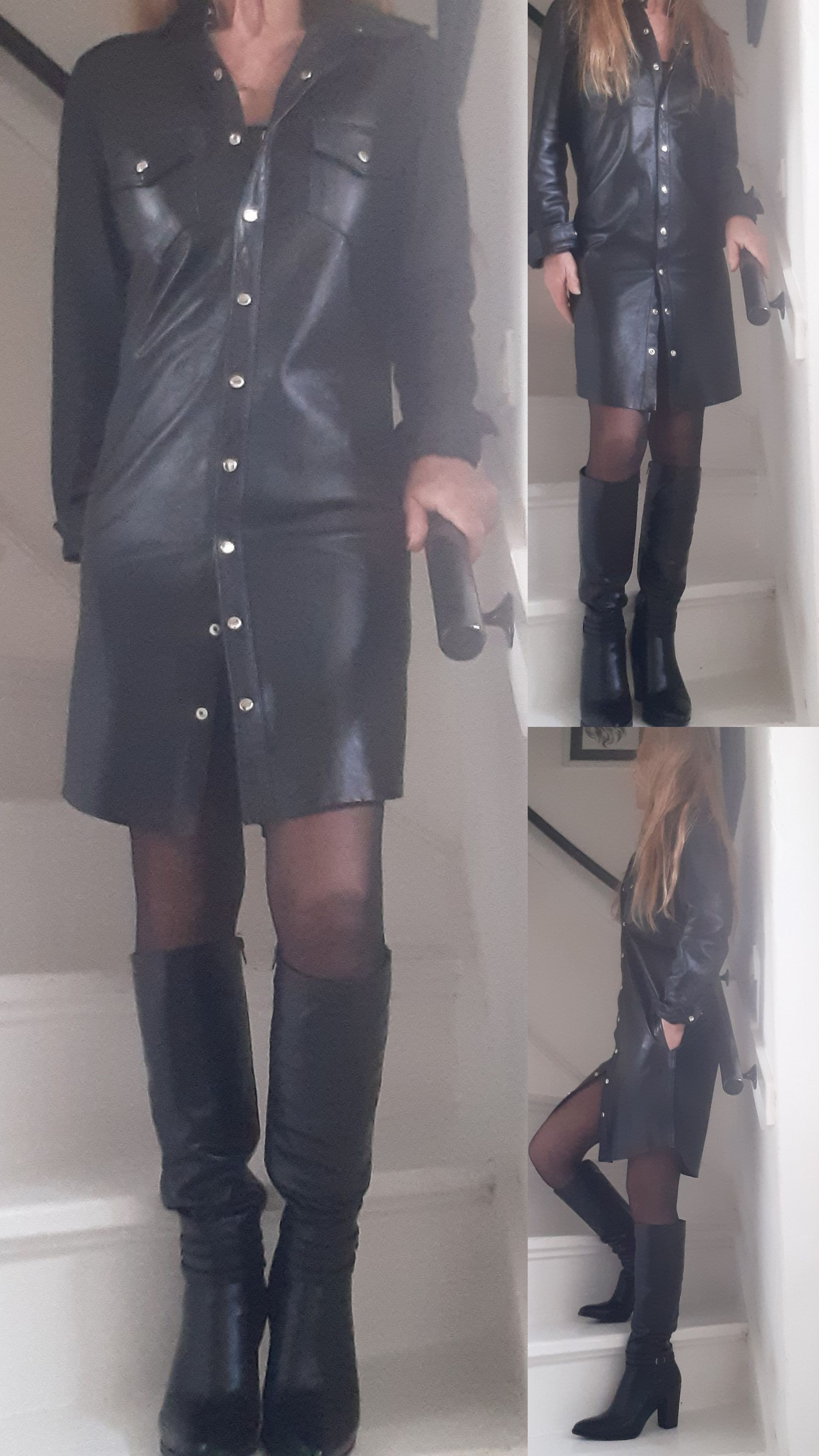 Zwarte leren blouse jurk