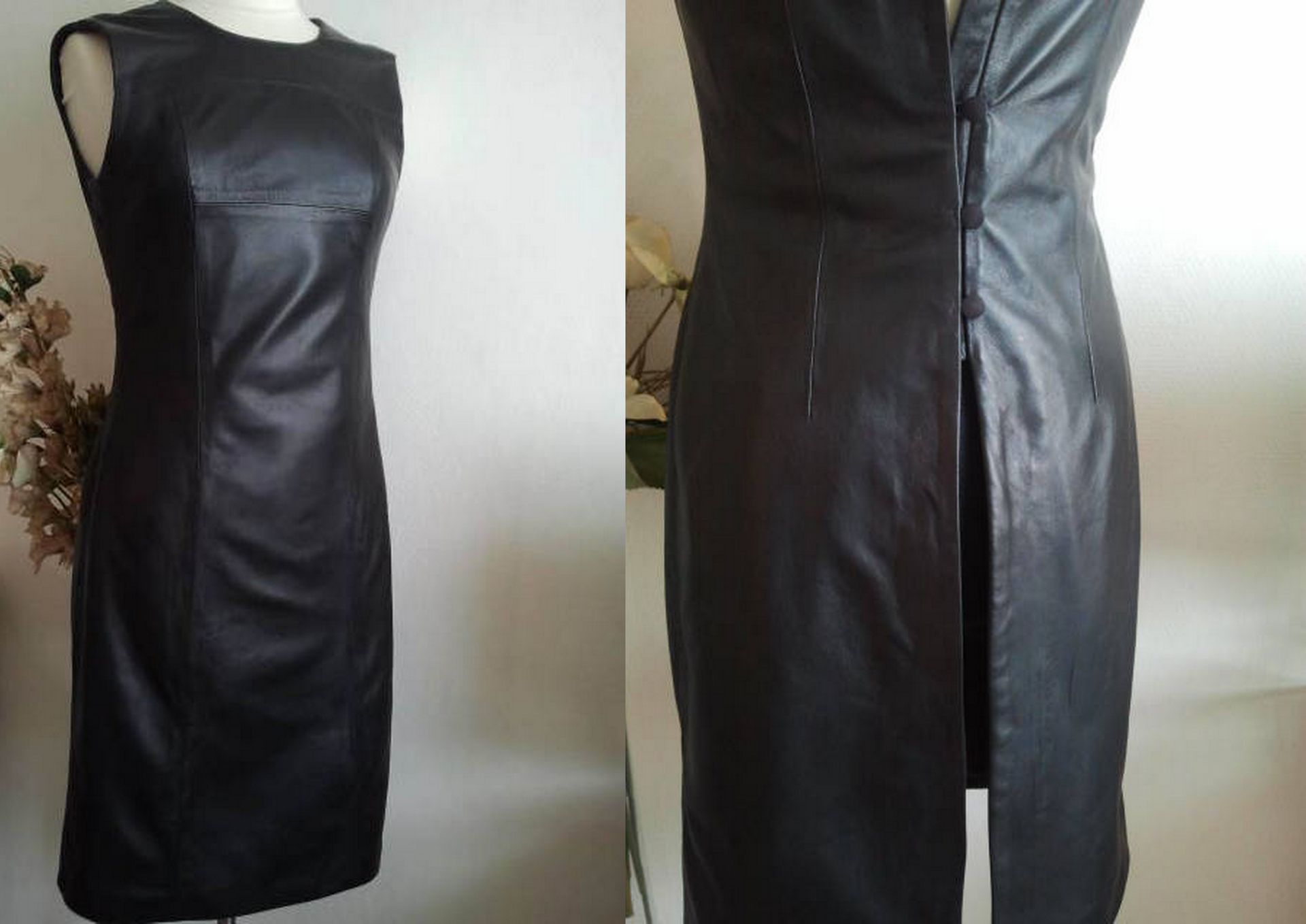 Leren jurk - tuniek, achter knopen met split