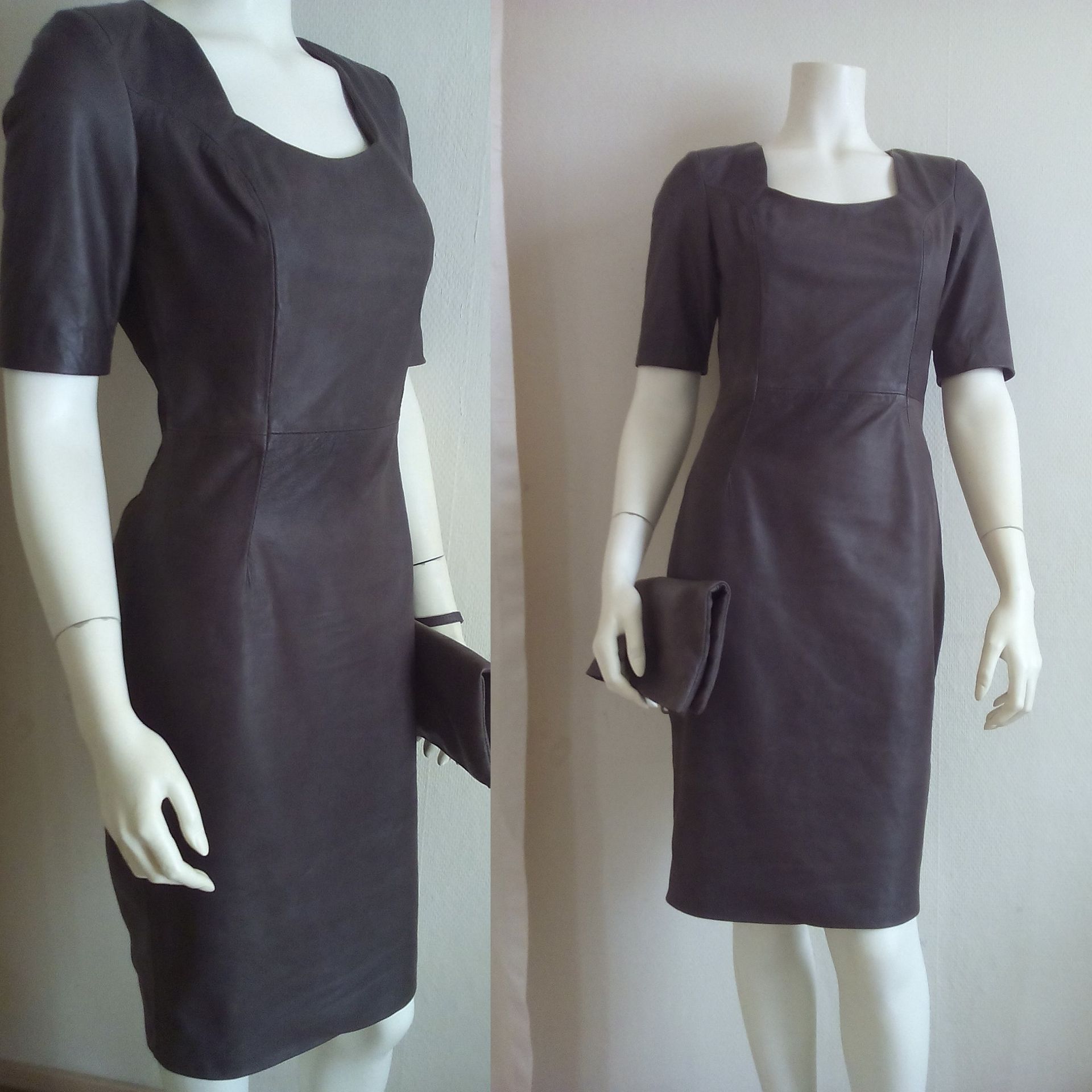 Leren jurk taupe