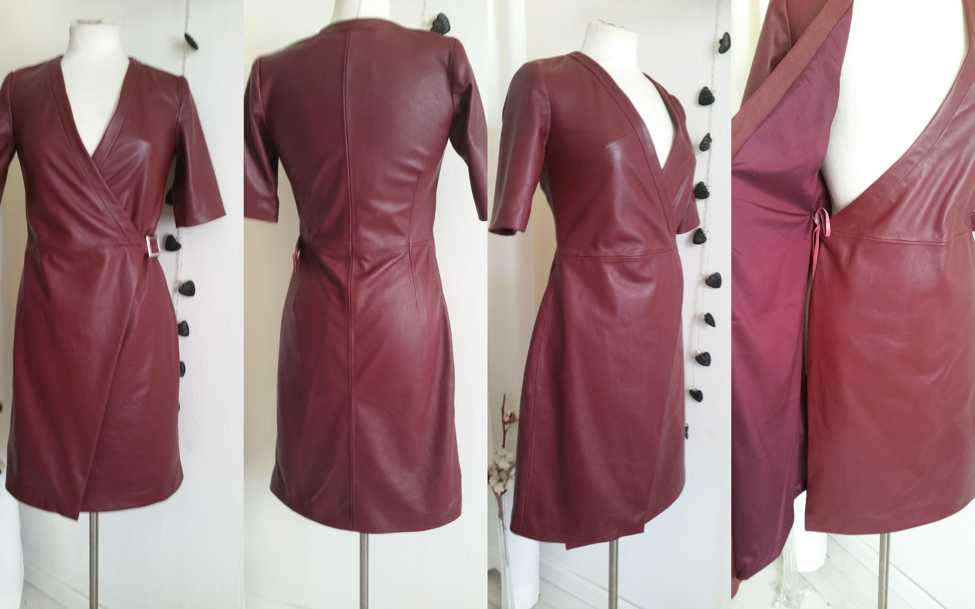 Bordeaux rood leren overslag jurk