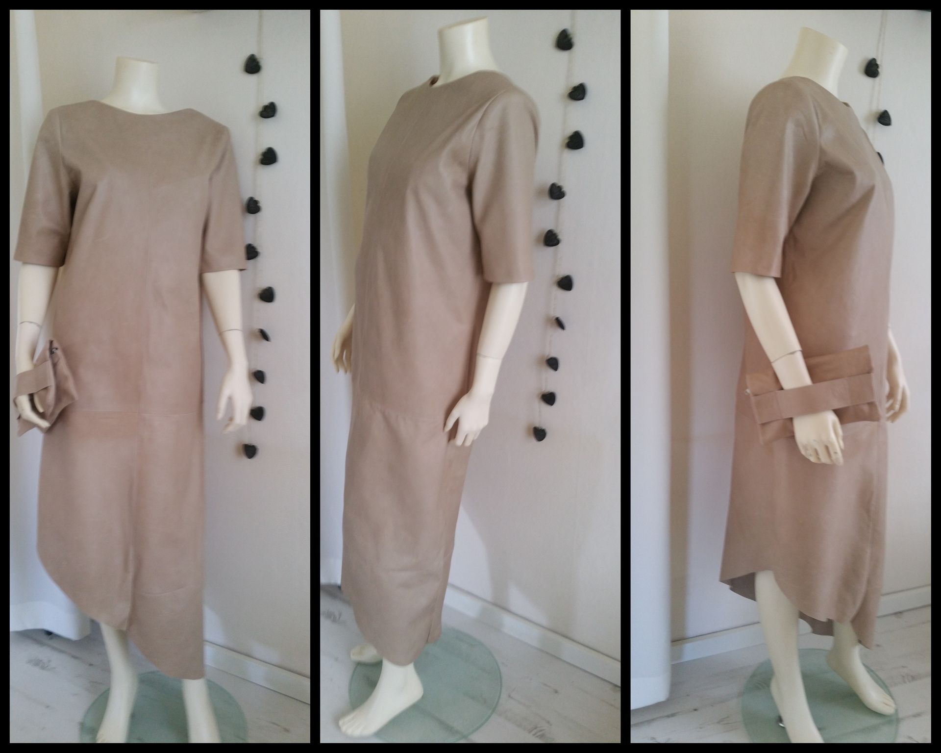 Beige leren jurk