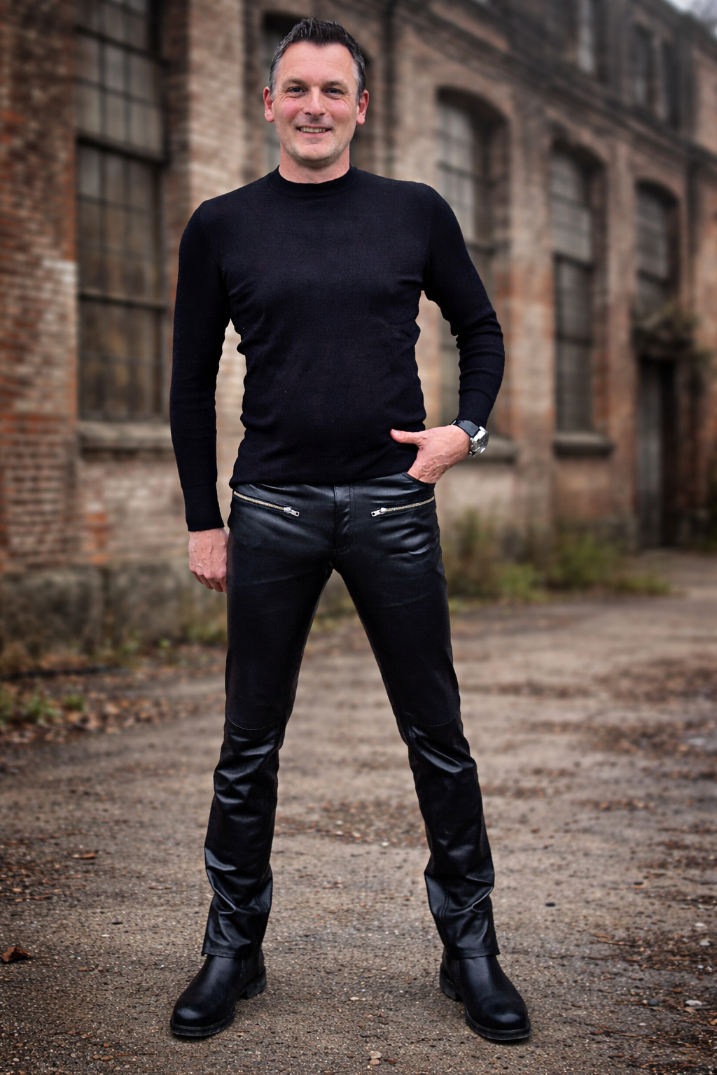 Stoere zwarte leren broek leren  broek