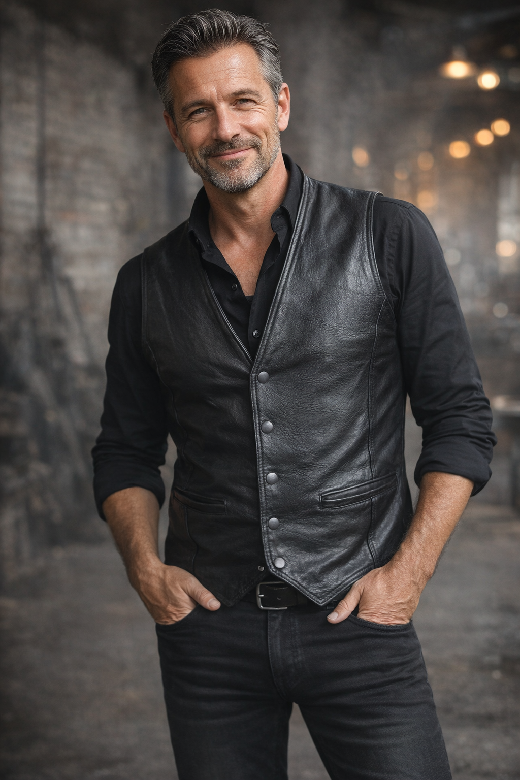 Zwarte leren gilet van een schapen leder Zwarte leren gilet