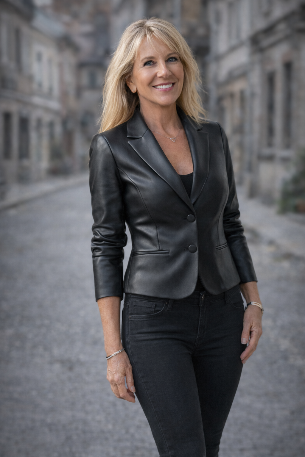 Zwarte leren blazer Zwarte leren blazer