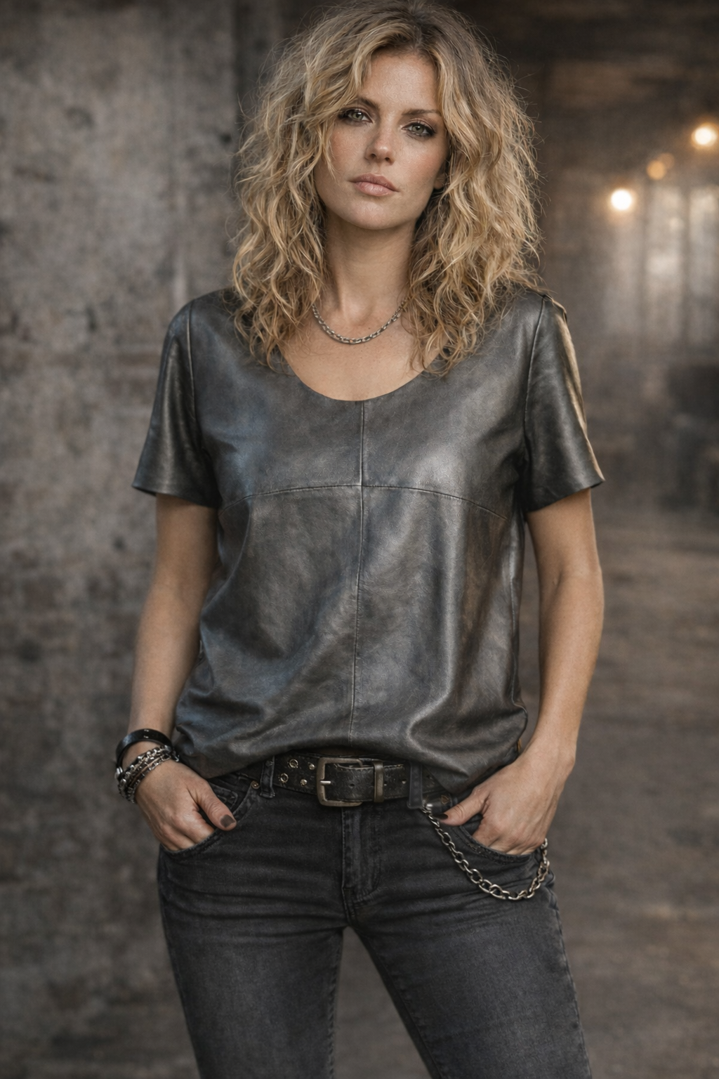 Metallic leren shirt