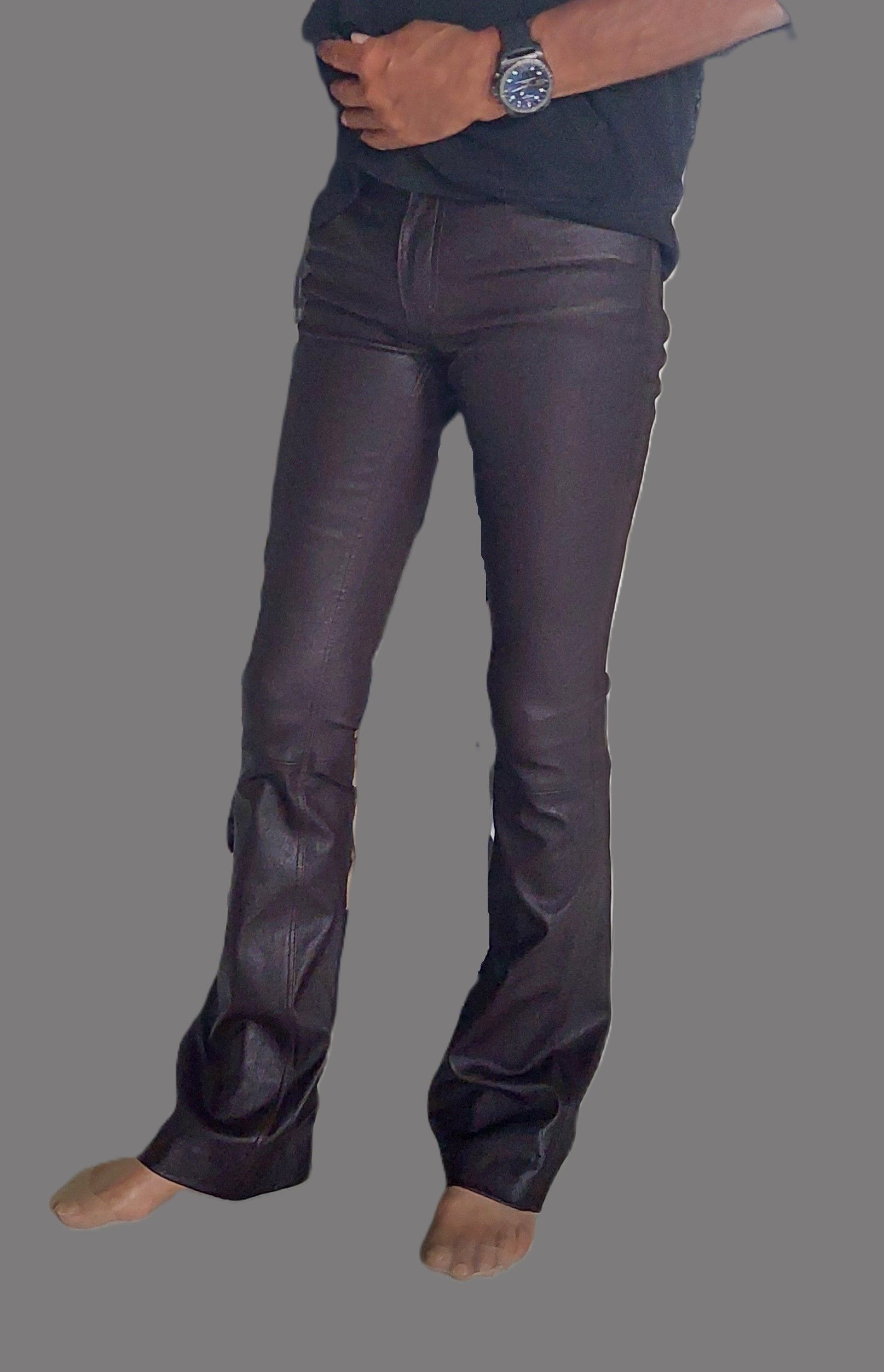 Bruine leren stretch broek