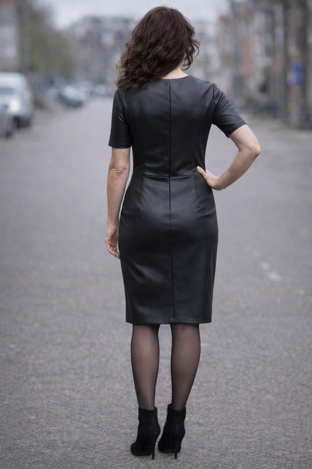 Zwarte leren stretch jurk