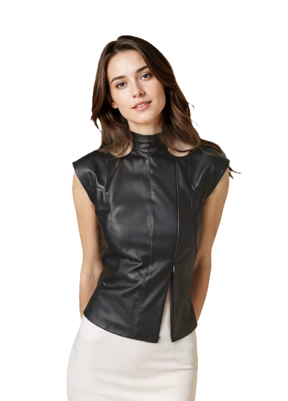 Zwarte leren asymmetrische top